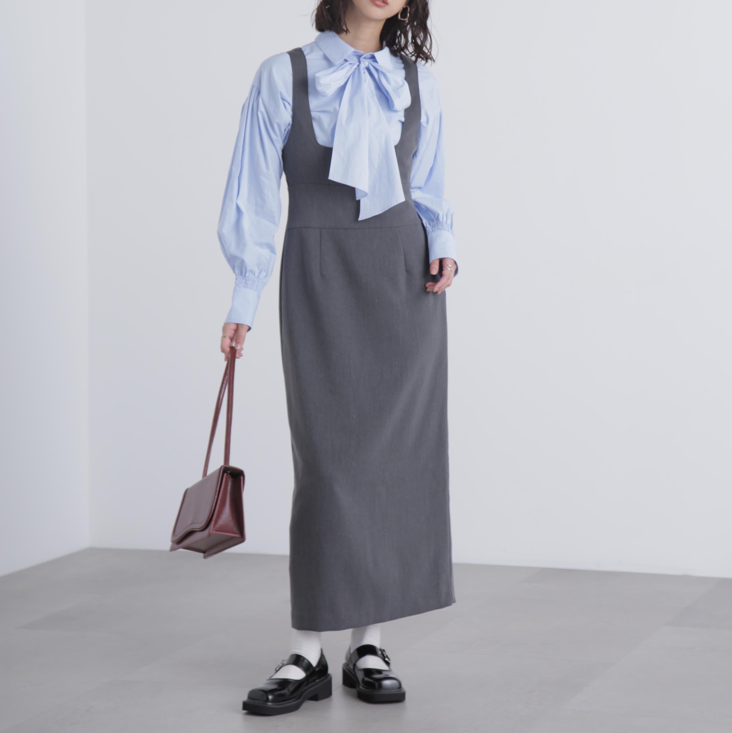 スクープネックマキシジャンパースカート グレー