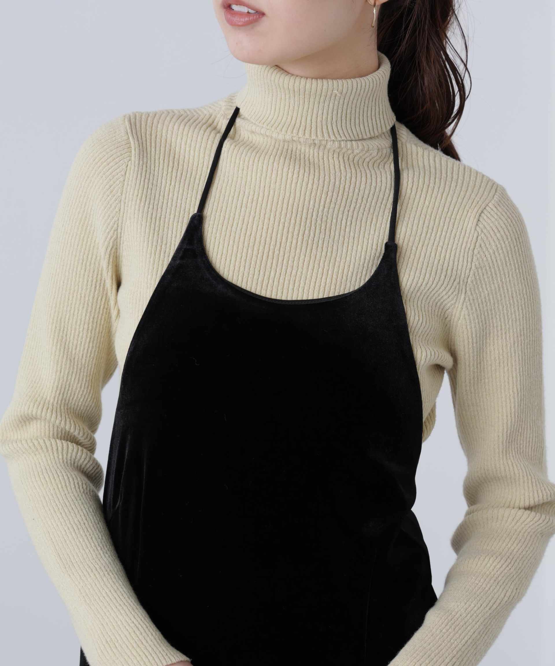 ホルターネックベロアキャミワンピース ブラック