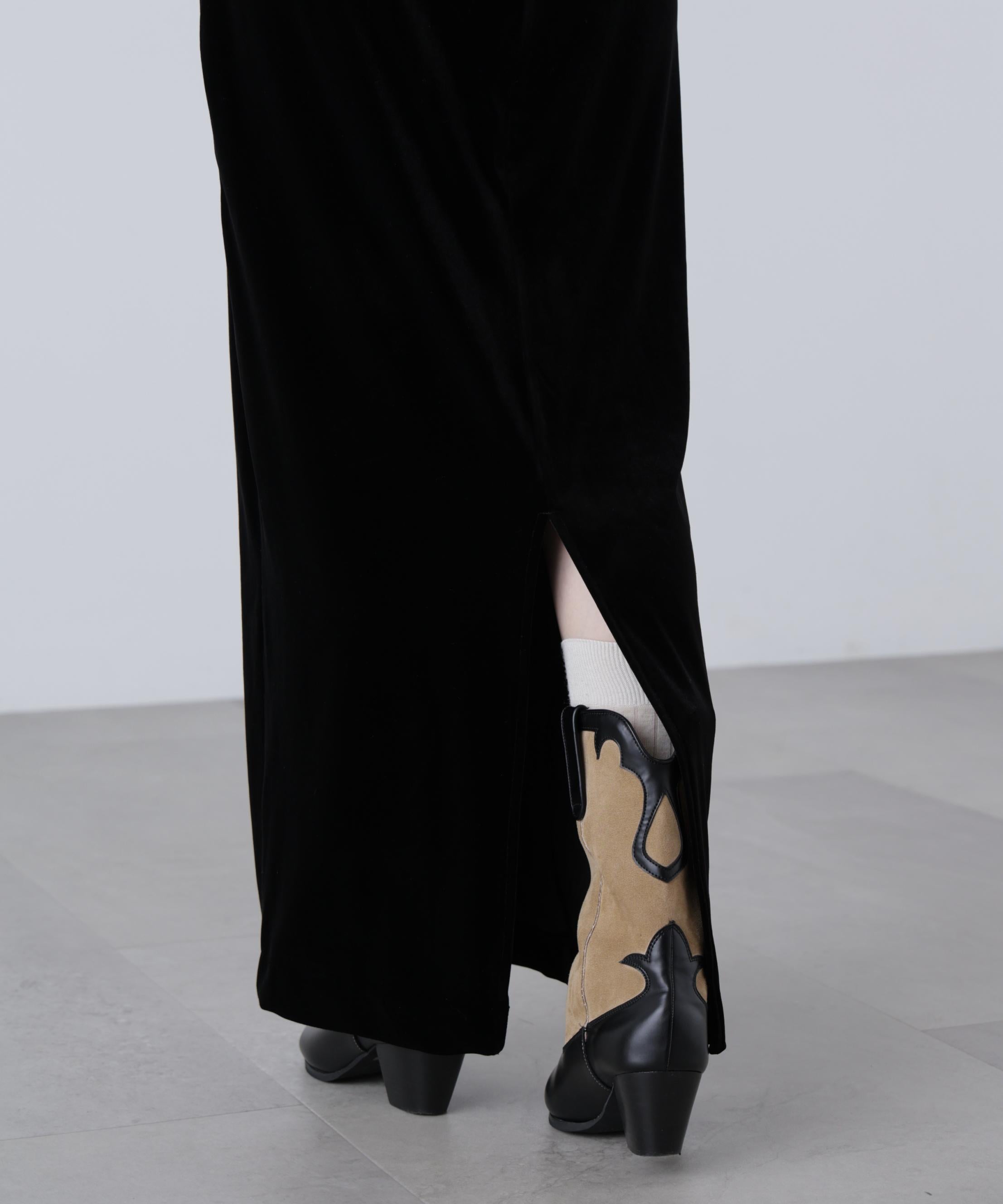 ホルターネックベロアキャミワンピース ブラック