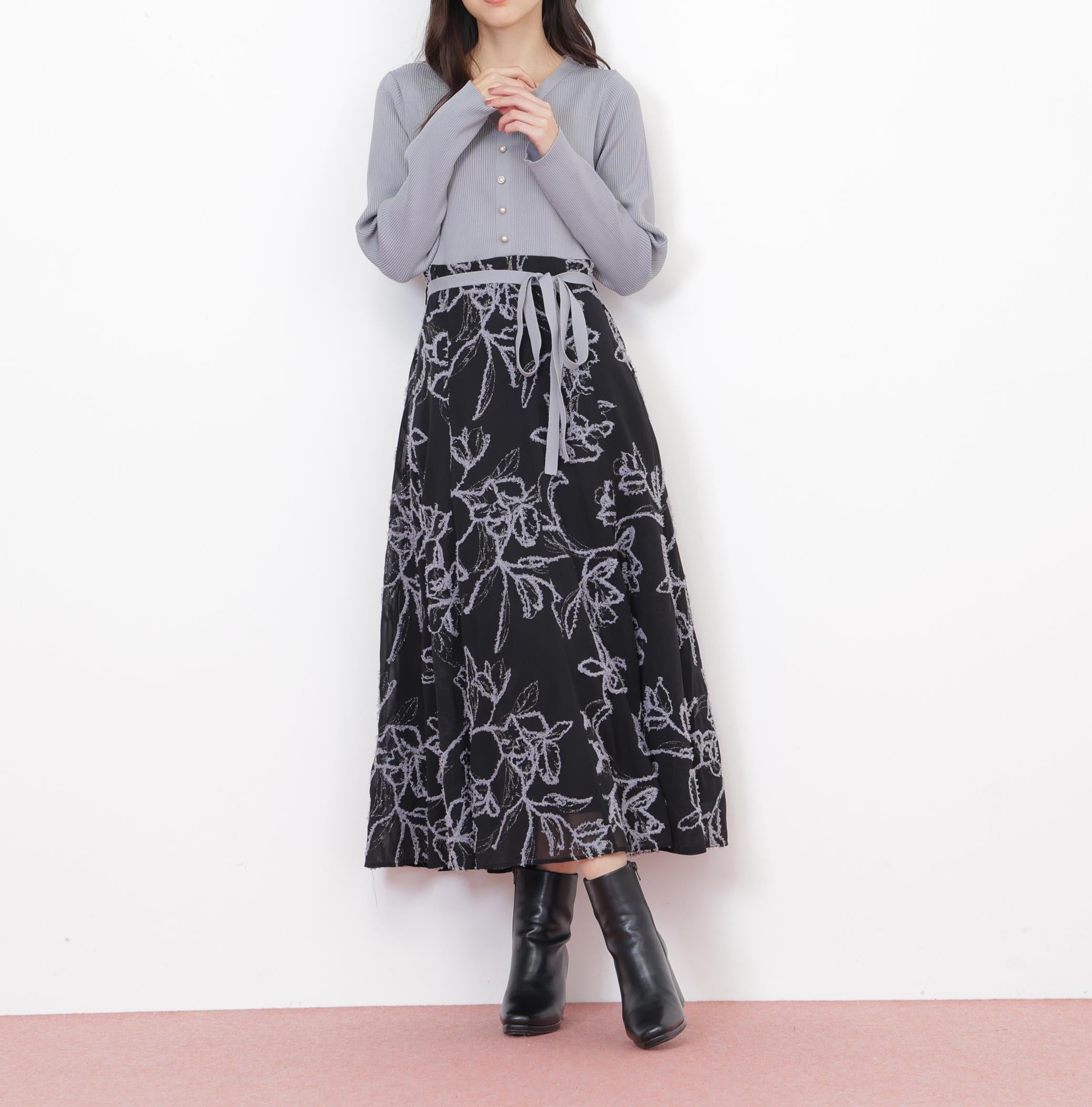 モール刺繍ドッキングニットワンピース ブルー