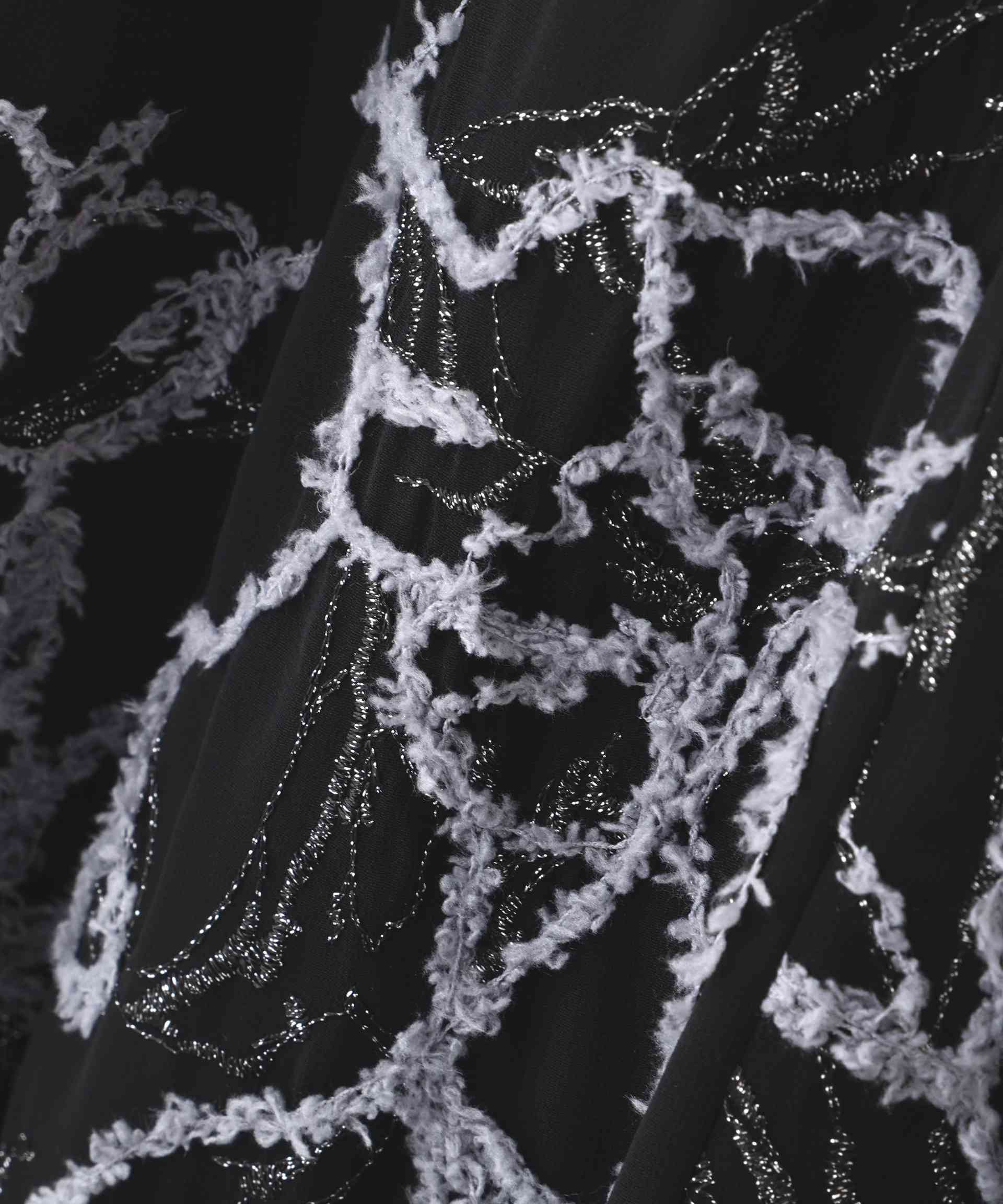 モール刺繍ドッキングニットワンピース ブルー