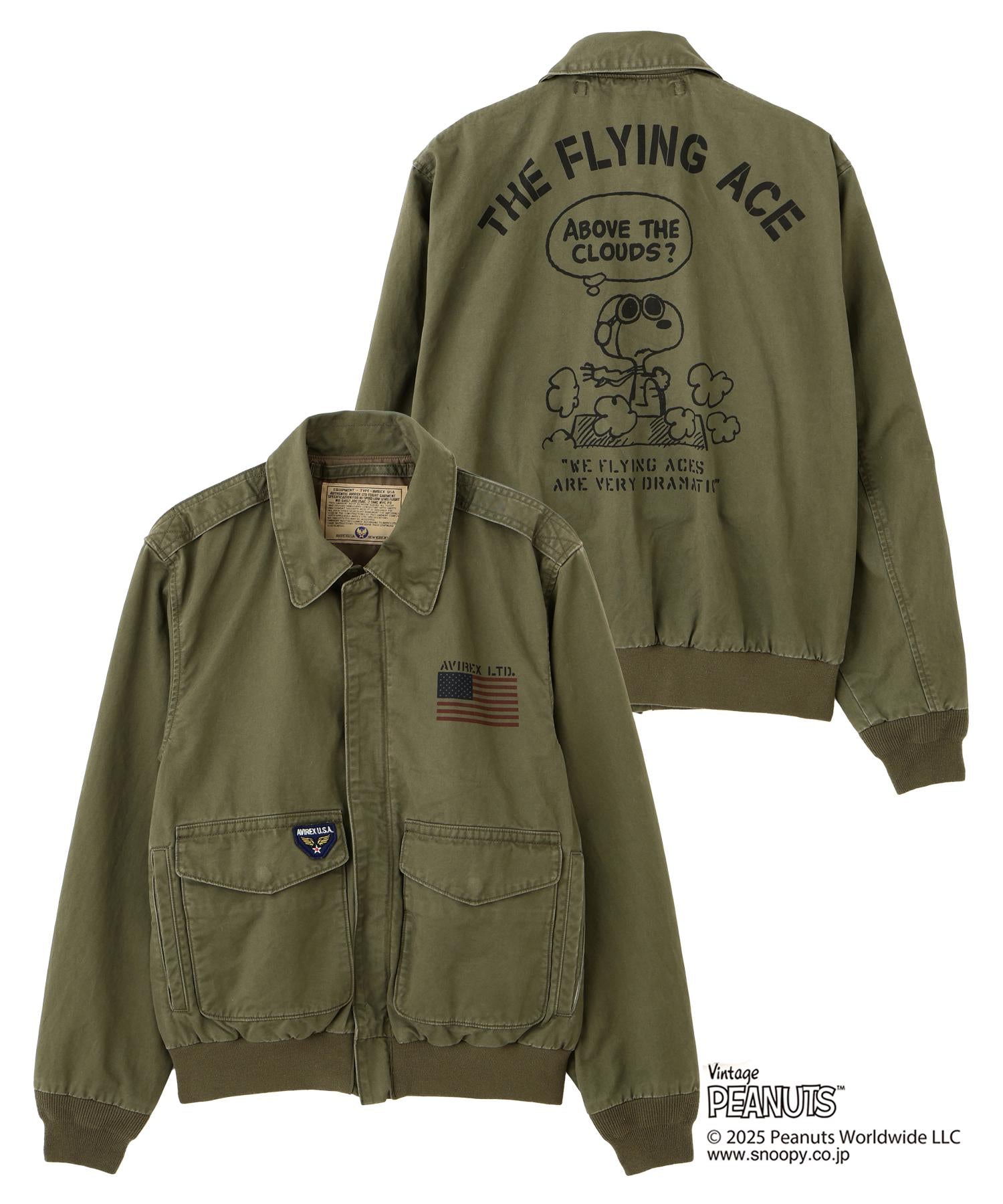 《AVIREX × PEANUTS》COTTON A-2 ”FLYING ACE” オリーブ
