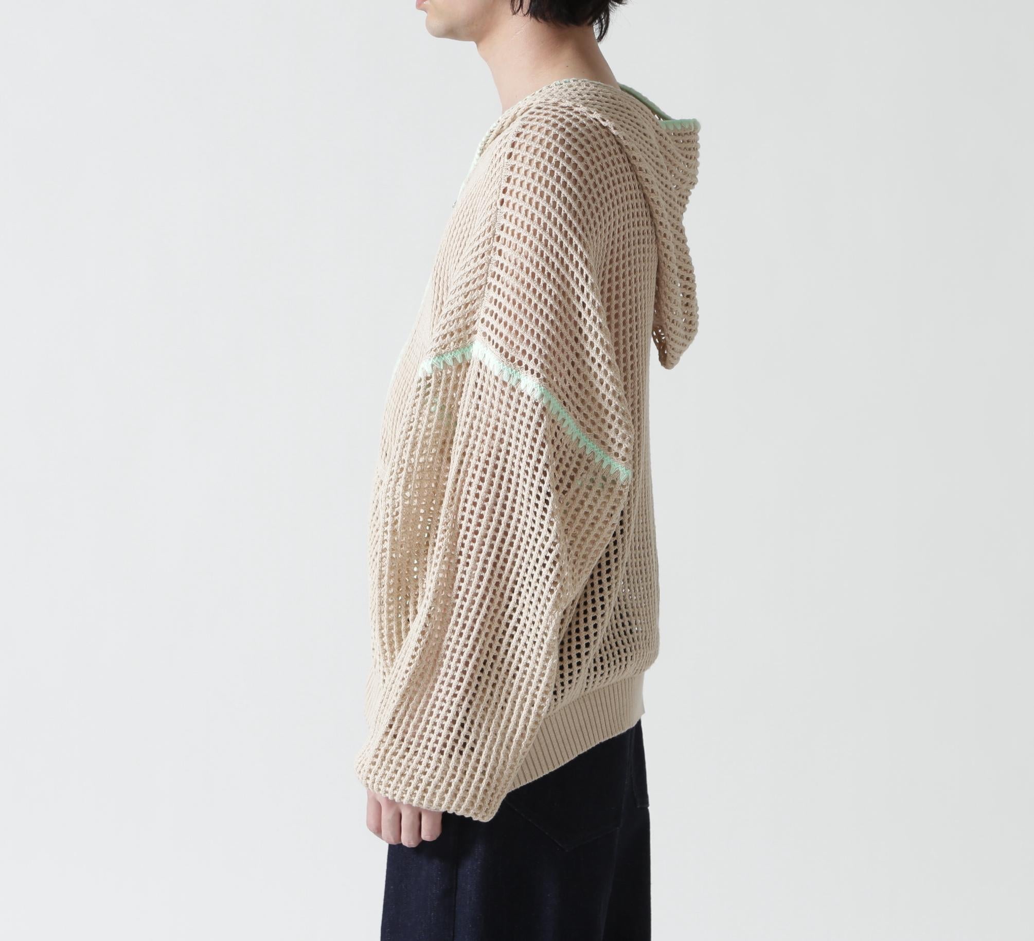 B omnivore/ビーオムニボー　HAND - STITCH MESH HOODIE ベージュ
