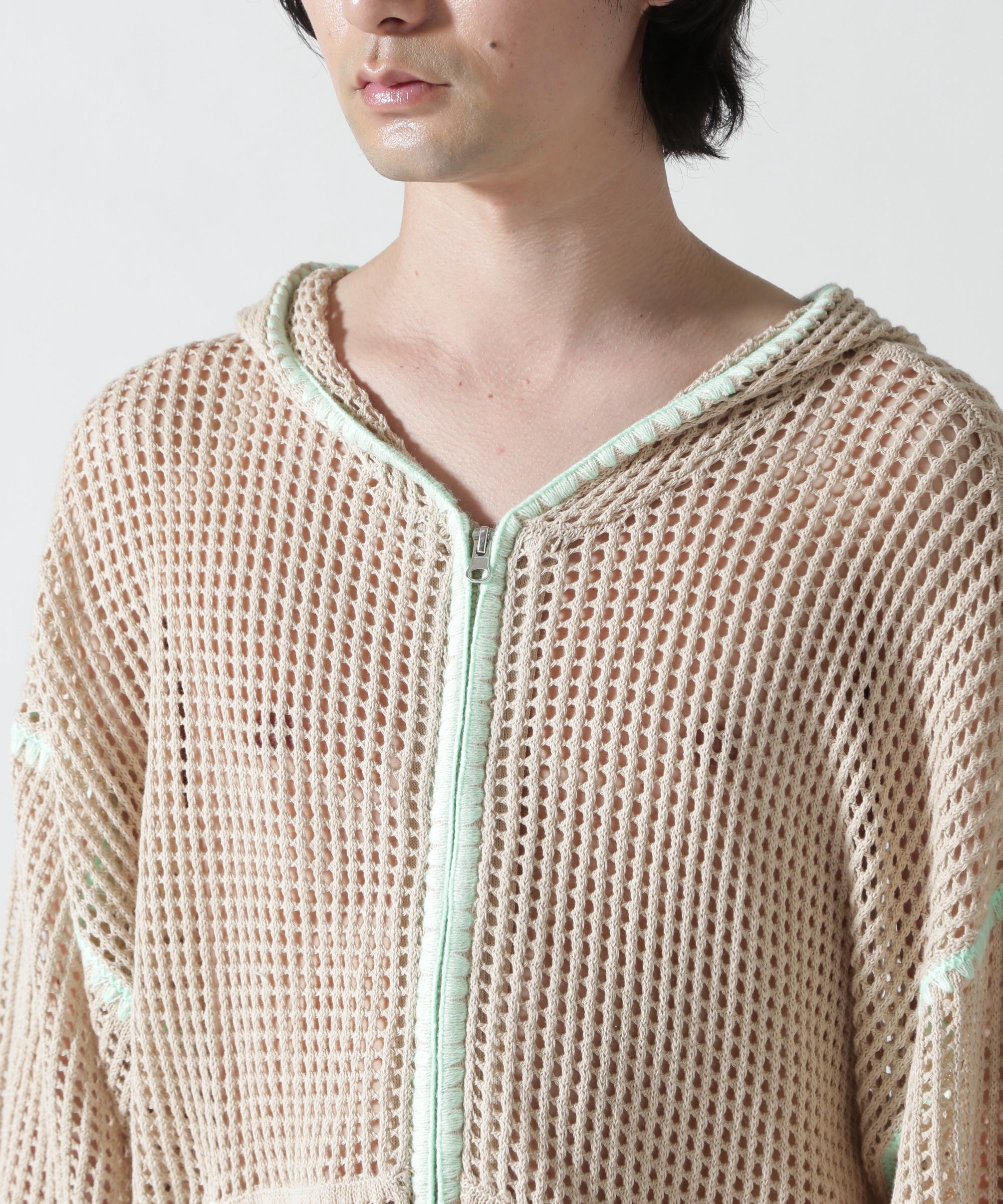 B omnivore/ビーオムニボー　HAND - STITCH MESH HOODIE ベージュ