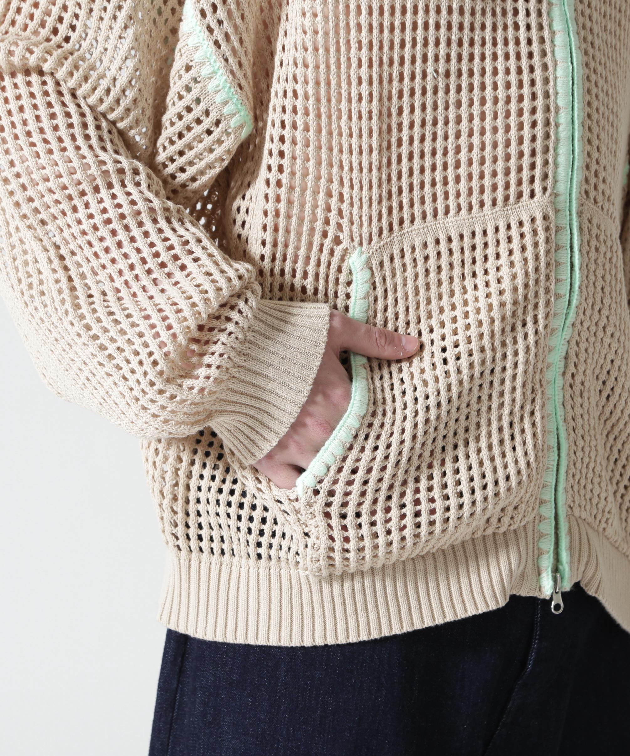 B omnivore/ビーオムニボー　HAND - STITCH MESH HOODIE ベージュ