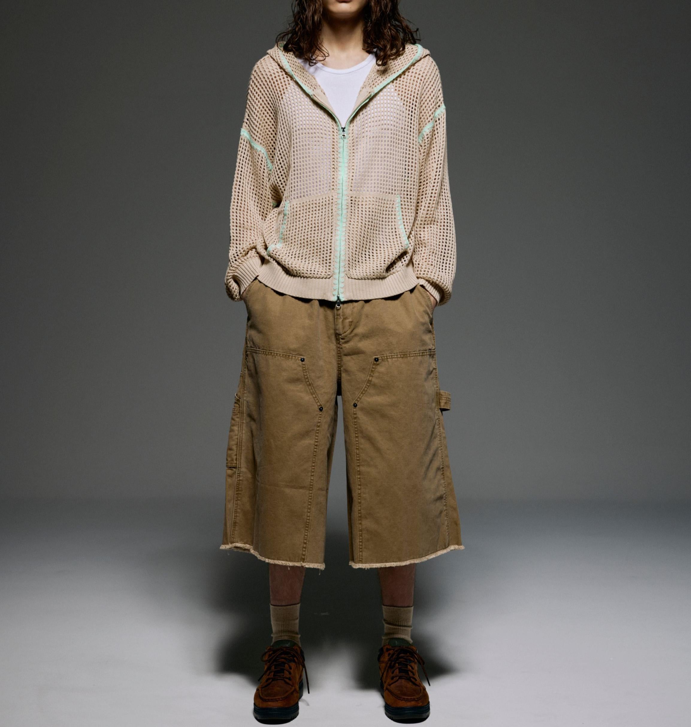 B omnivore/ビーオムニボー　HAND - STITCH MESH HOODIE ベージュ