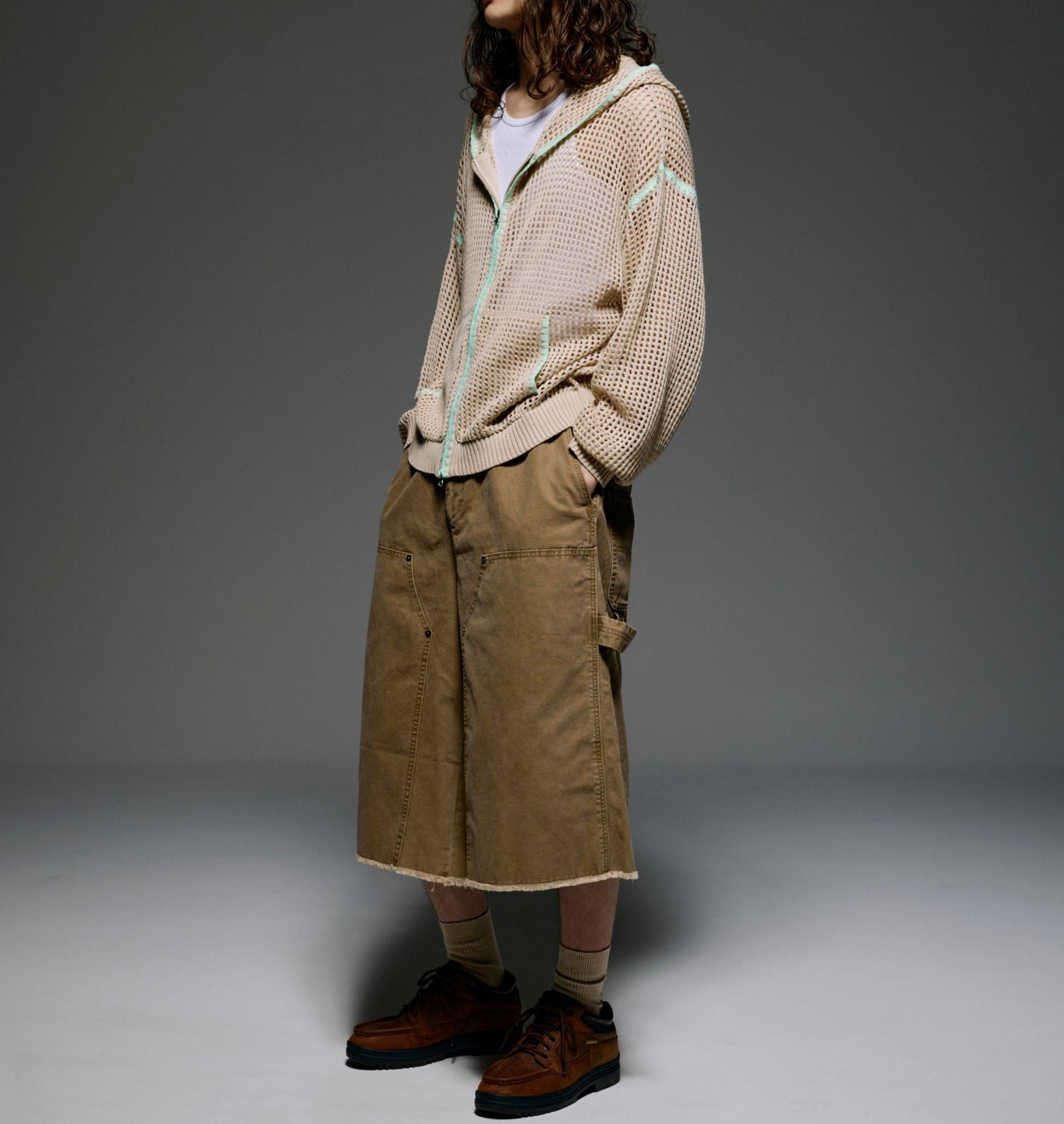 B omnivore/ビーオムニボー　HAND - STITCH MESH HOODIE ベージュ