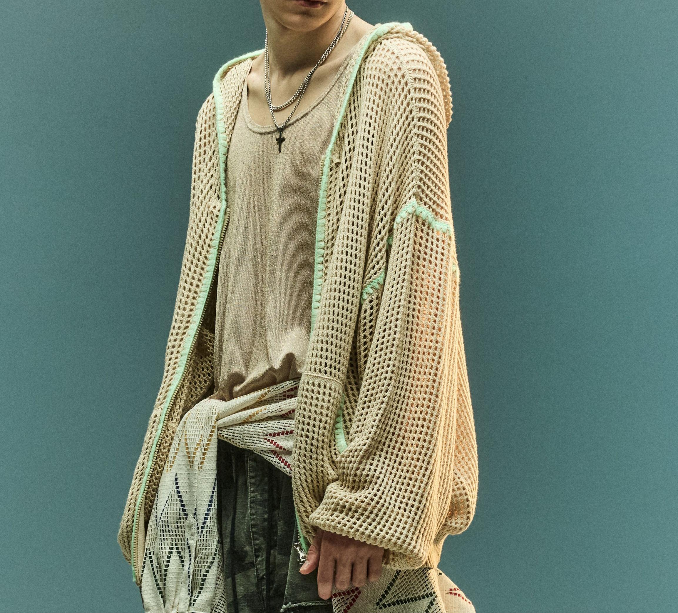 B omnivore/ビーオムニボー　HAND - STITCH MESH HOODIE ベージュ