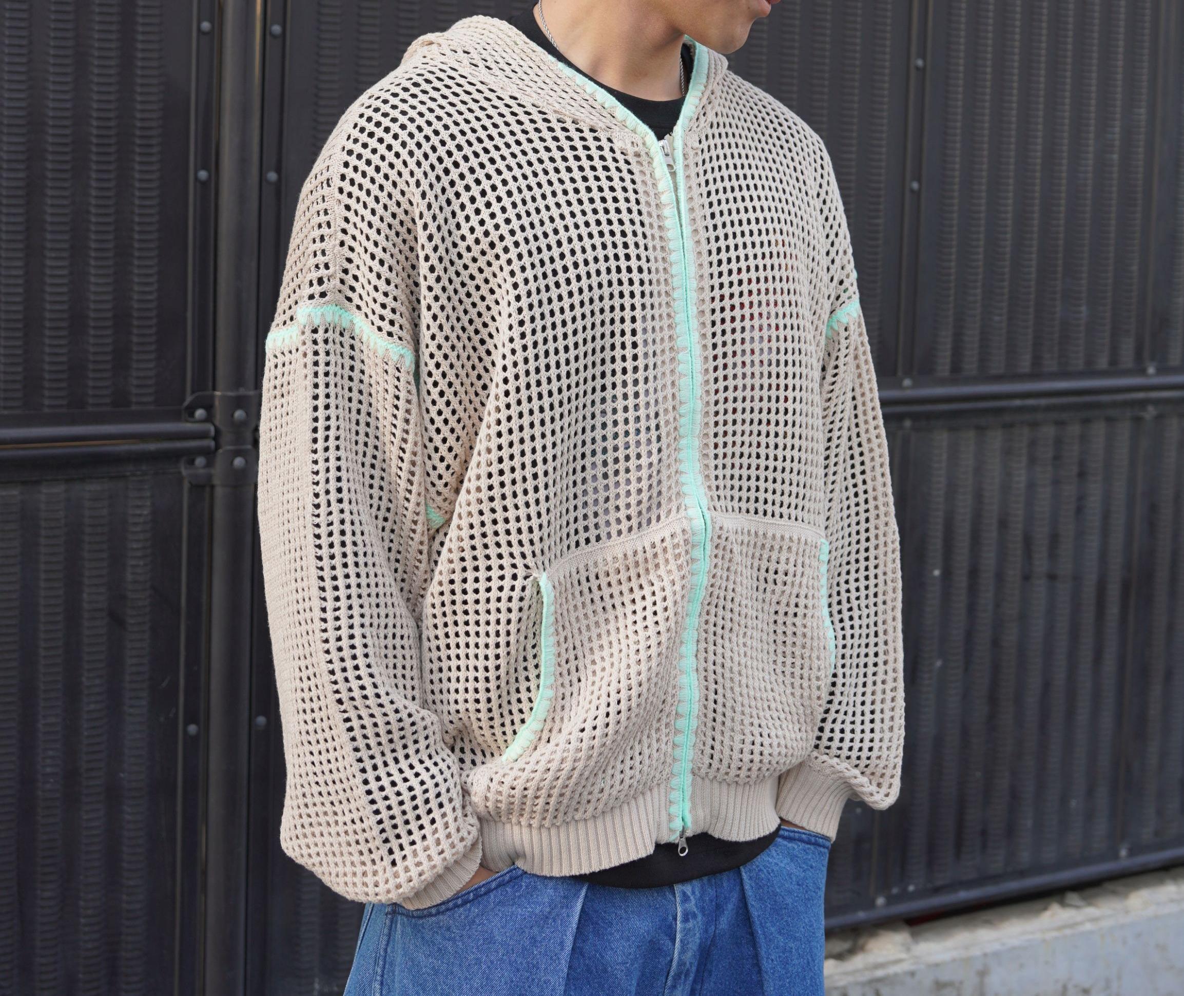 B omnivore/ビーオムニボー　HAND - STITCH MESH HOODIE ベージュ