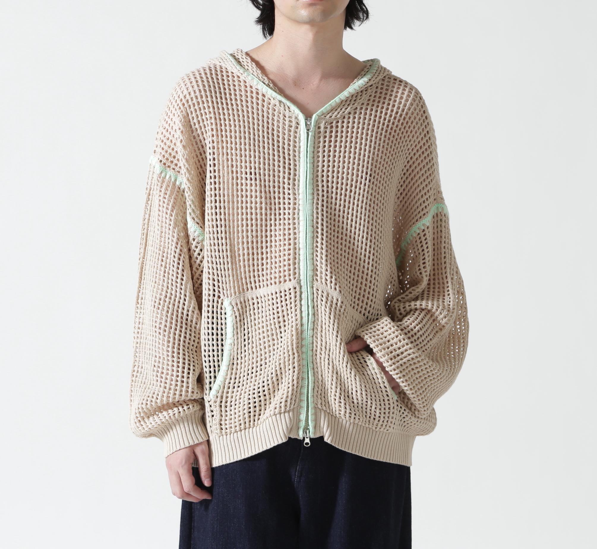 B omnivore/ビーオムニボー　HAND - STITCH MESH HOODIE ベージュ