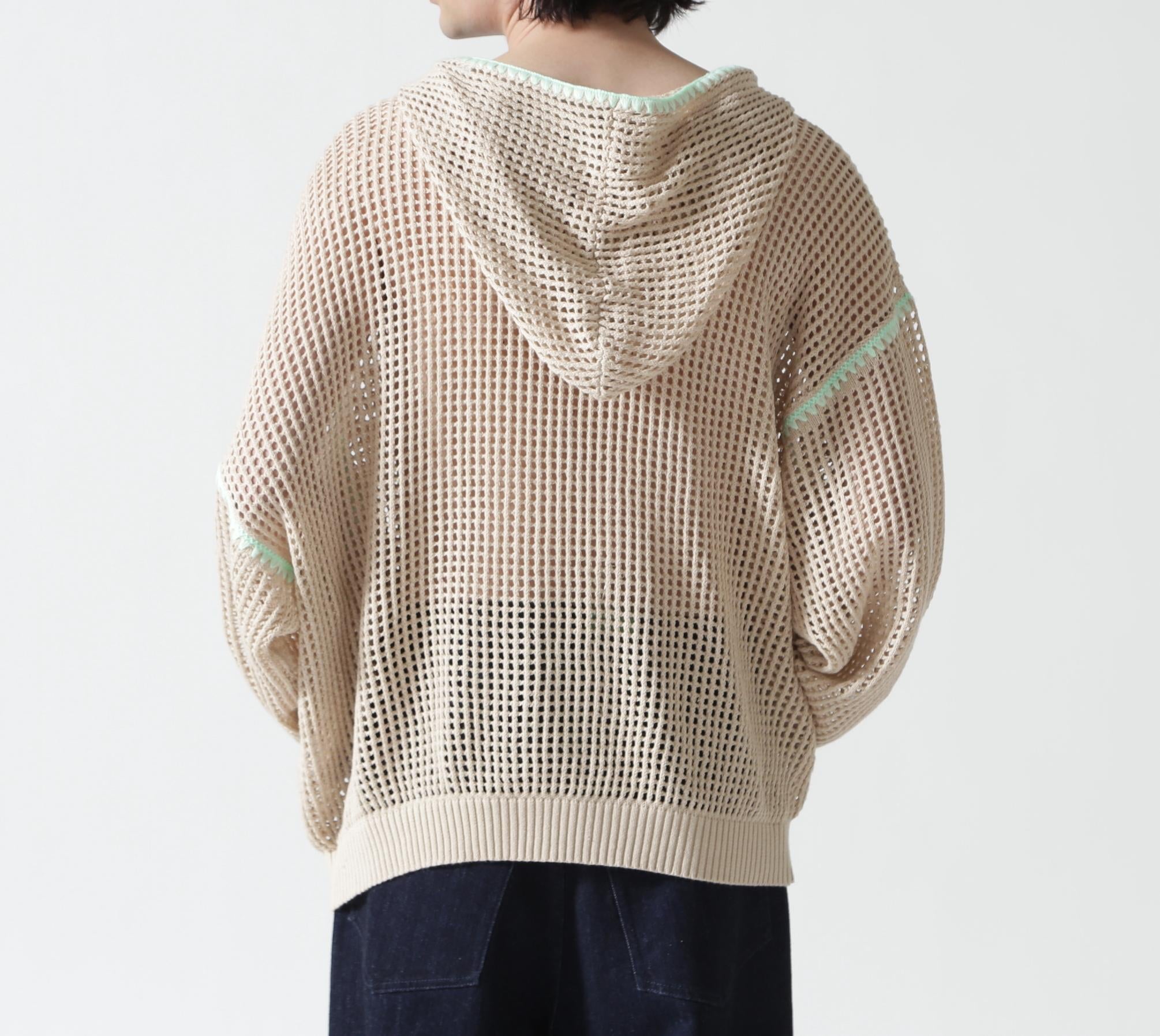 B omnivore/ビーオムニボー　HAND - STITCH MESH HOODIE ベージュ