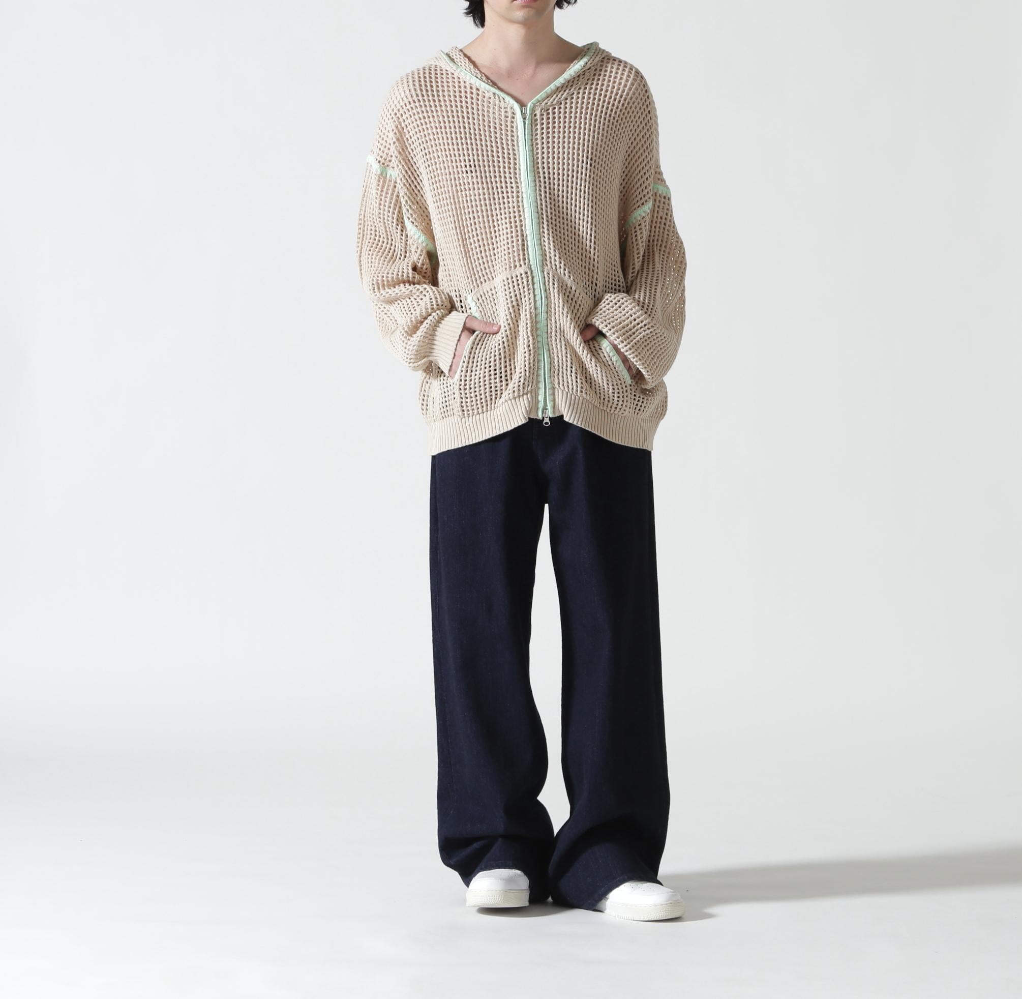 B omnivore/ビーオムニボー　HAND - STITCH MESH HOODIE ベージュ