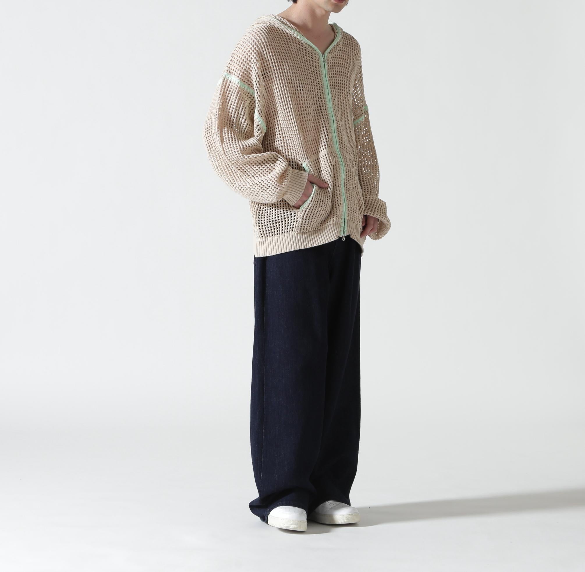 B omnivore/ビーオムニボー　HAND - STITCH MESH HOODIE ベージュ