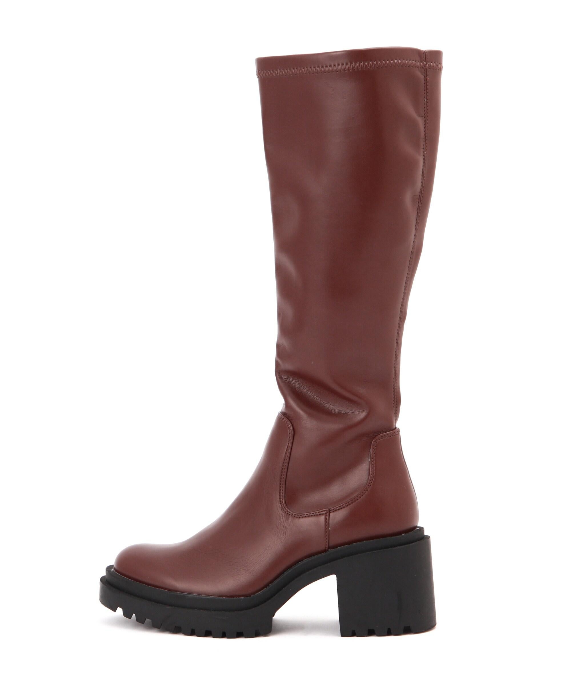 ワイドヒールストレッチブーツ ブラウン