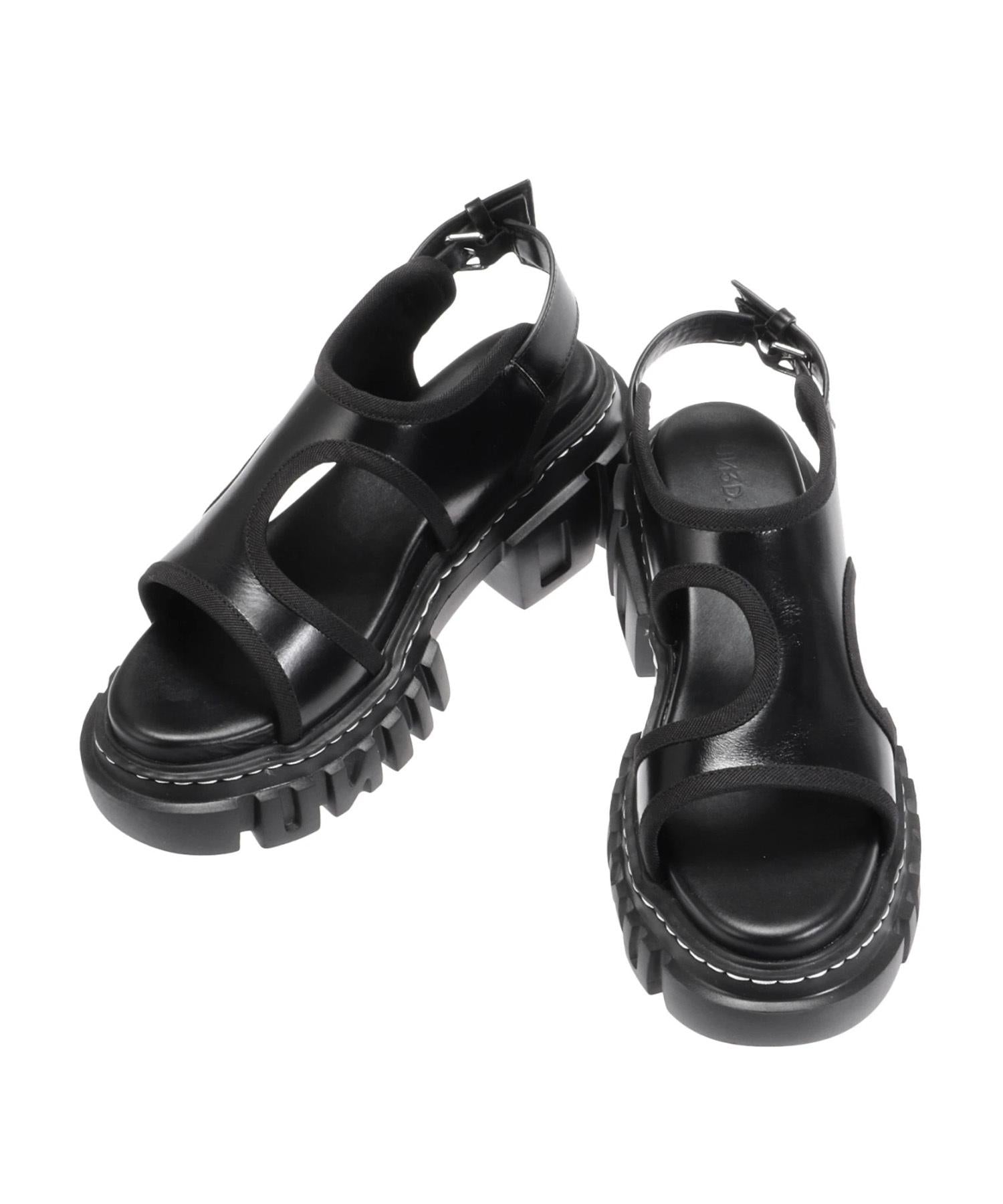 UN3D./アンスリード/HOLE CUTTING LEATHE> SANDAL ブラック