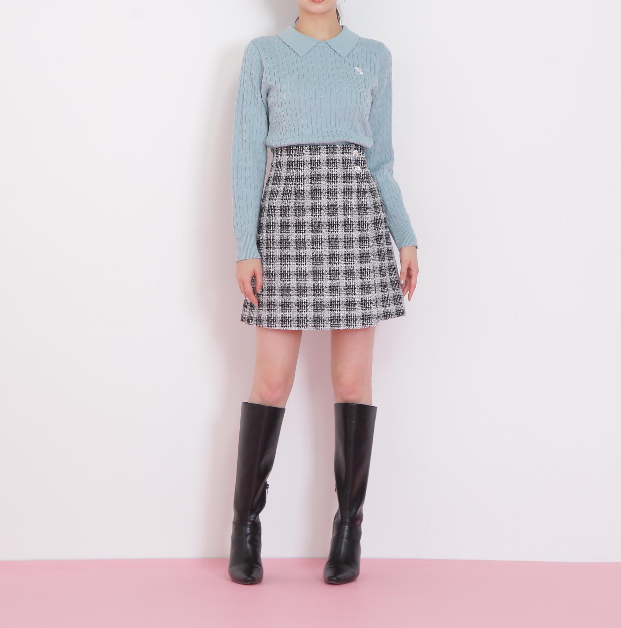 レイヤード衿ケーブルニット ミント