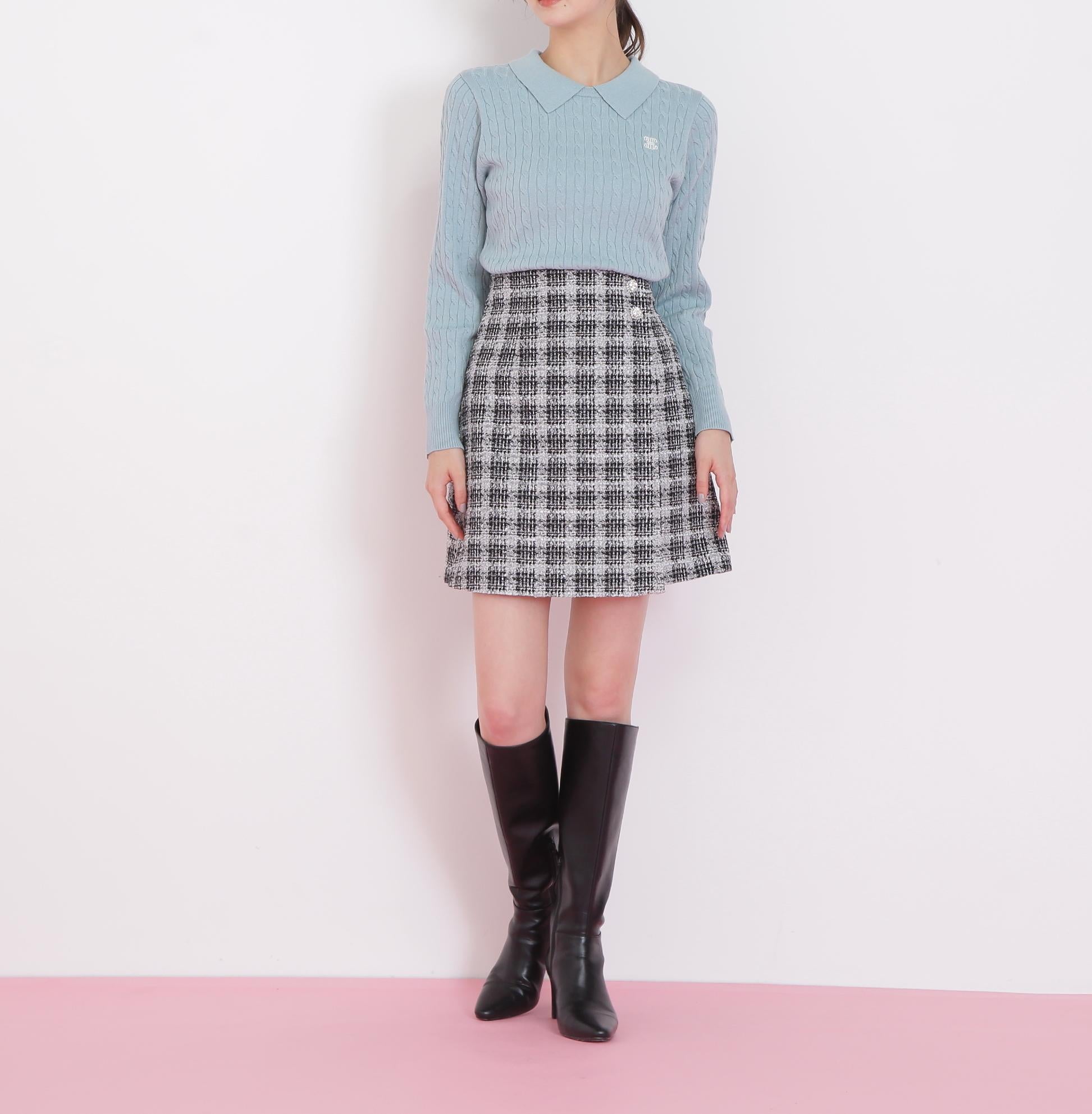 レイヤード衿ケーブルニット ミント