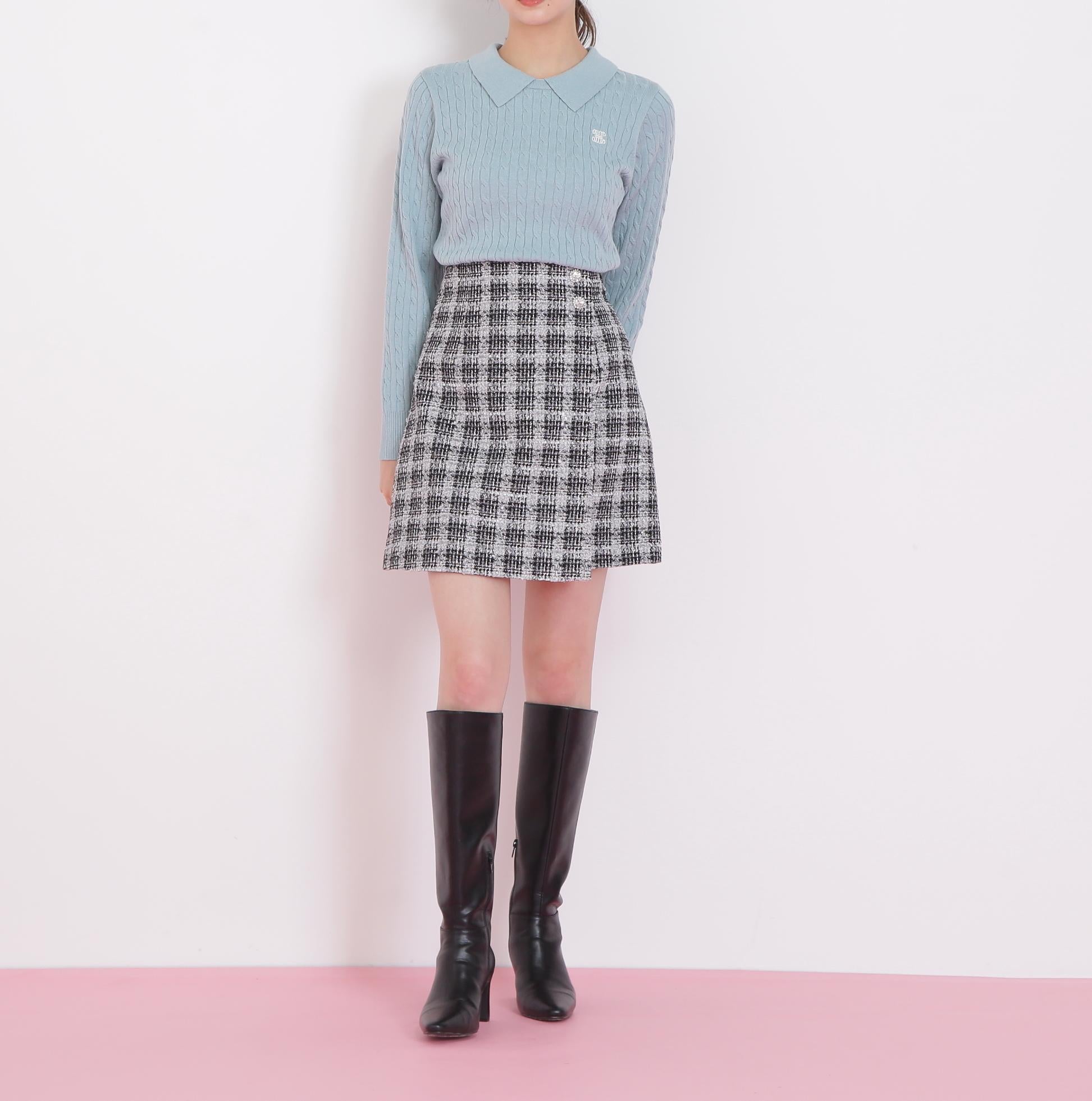 レイヤード衿ケーブルニット ミント