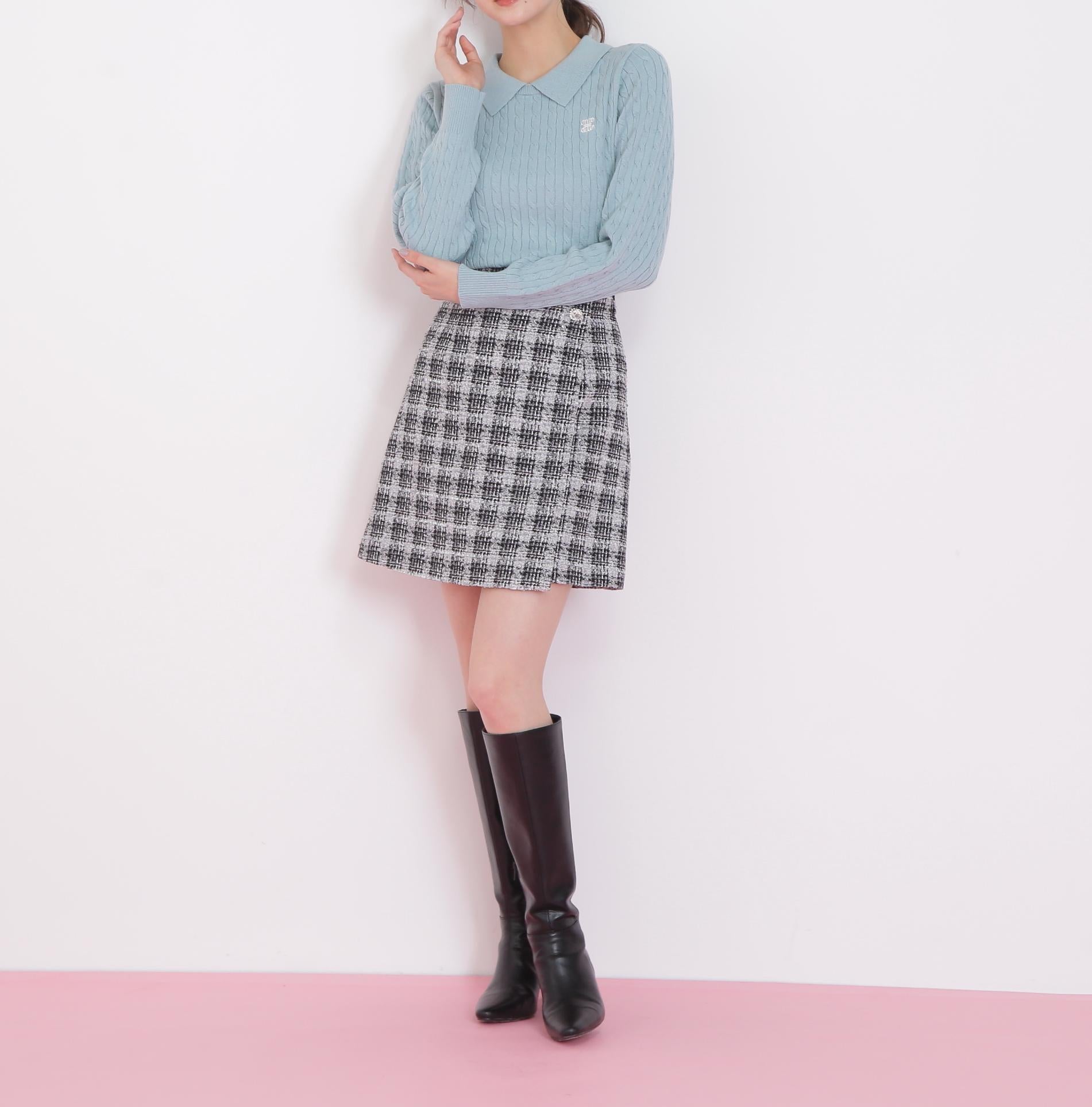 レイヤード衿ケーブルニット ミント