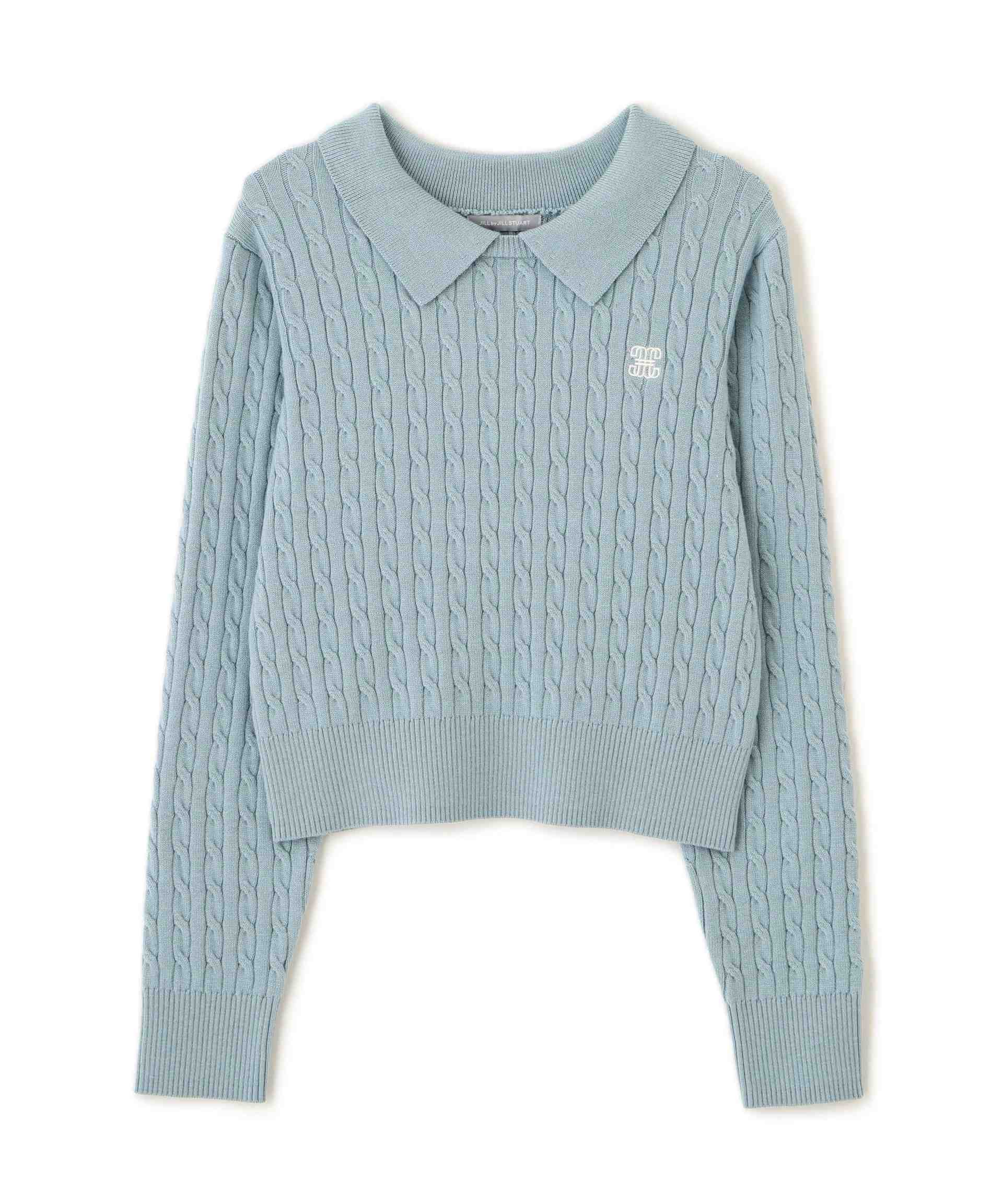 レイヤード衿ケーブルニット ミント