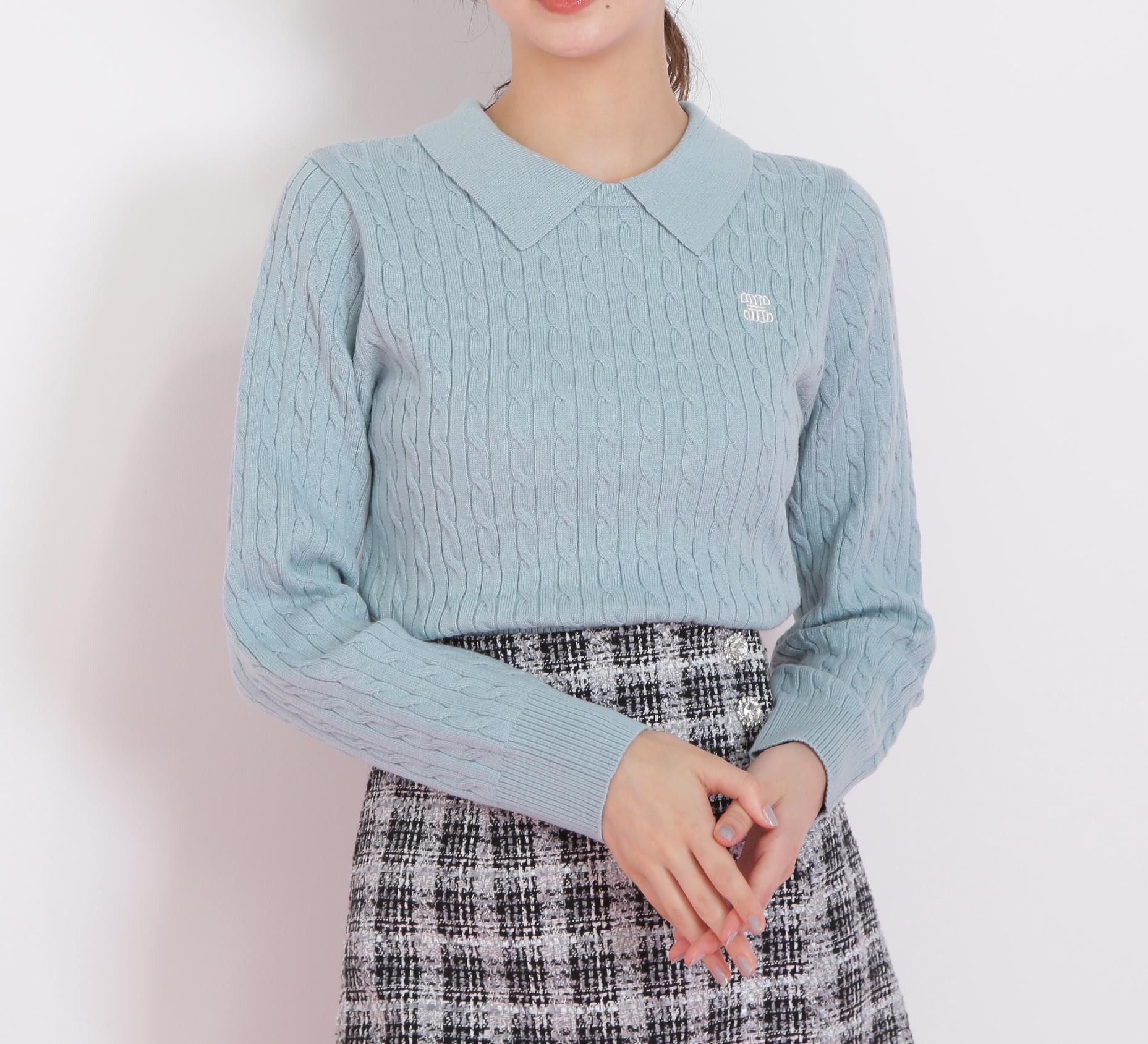 レイヤード衿ケーブルニット ミント