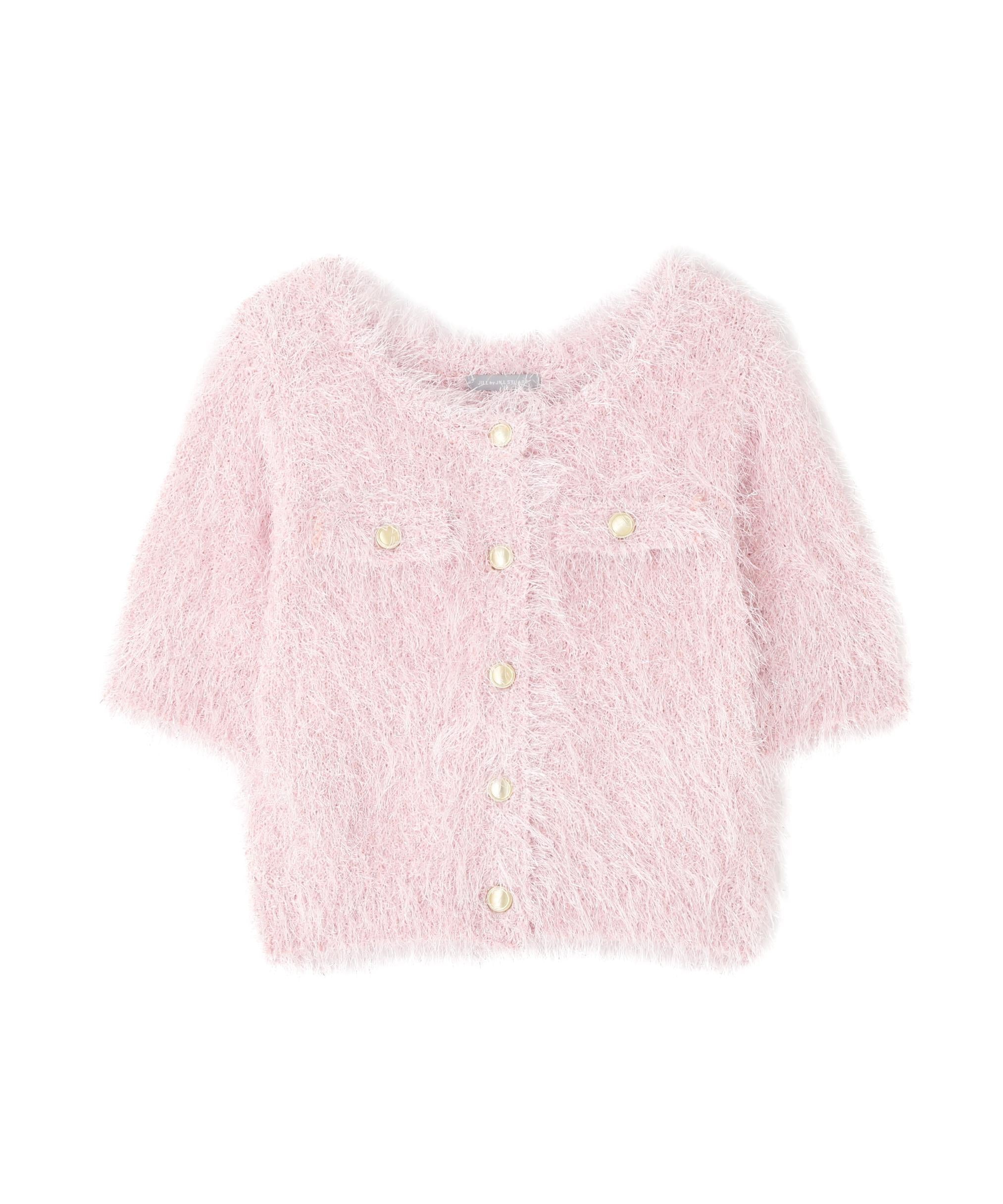 ラメフェザーニットジャケット ピンク