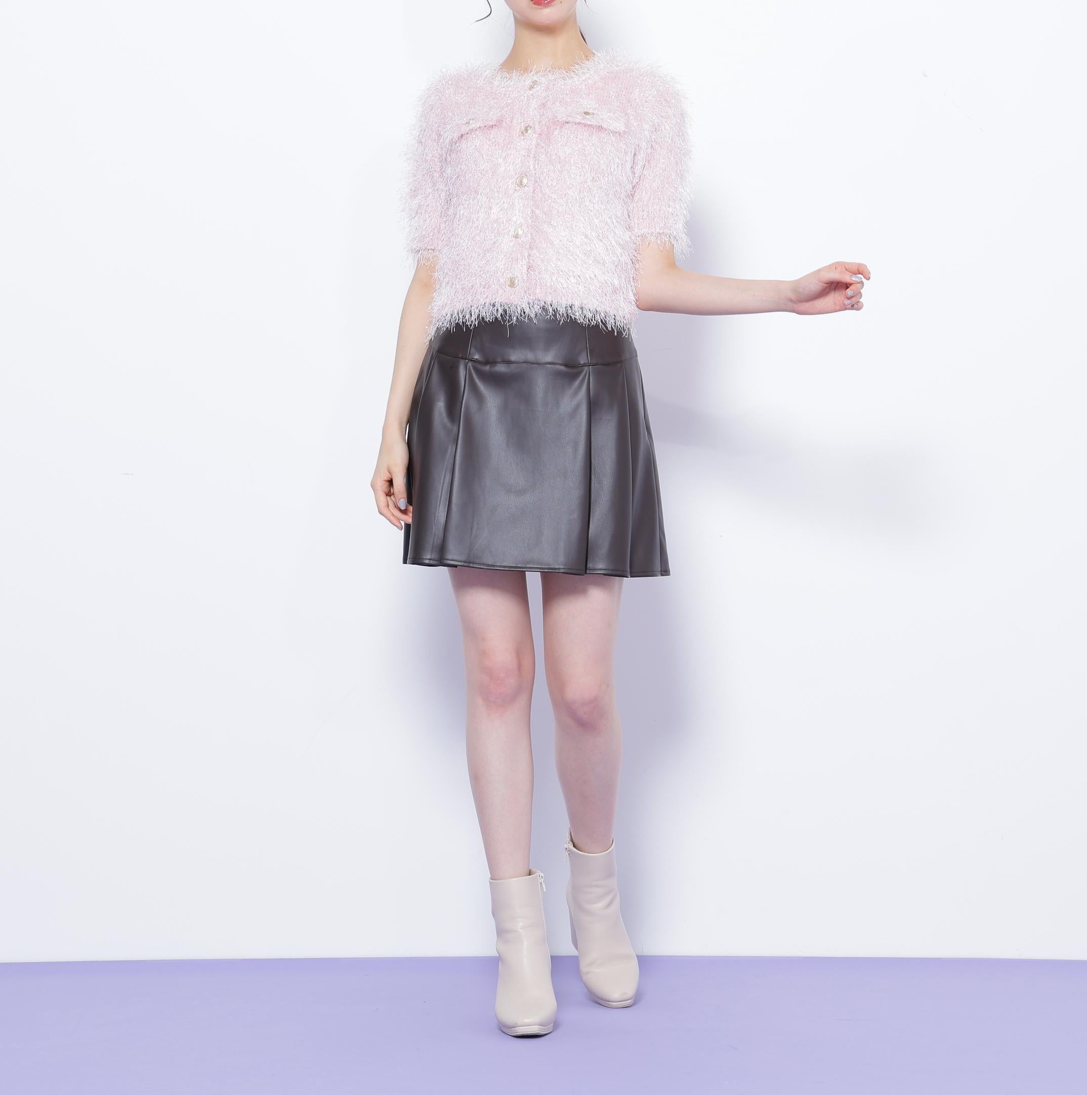 ラメフェザーニットジャケット ピンク