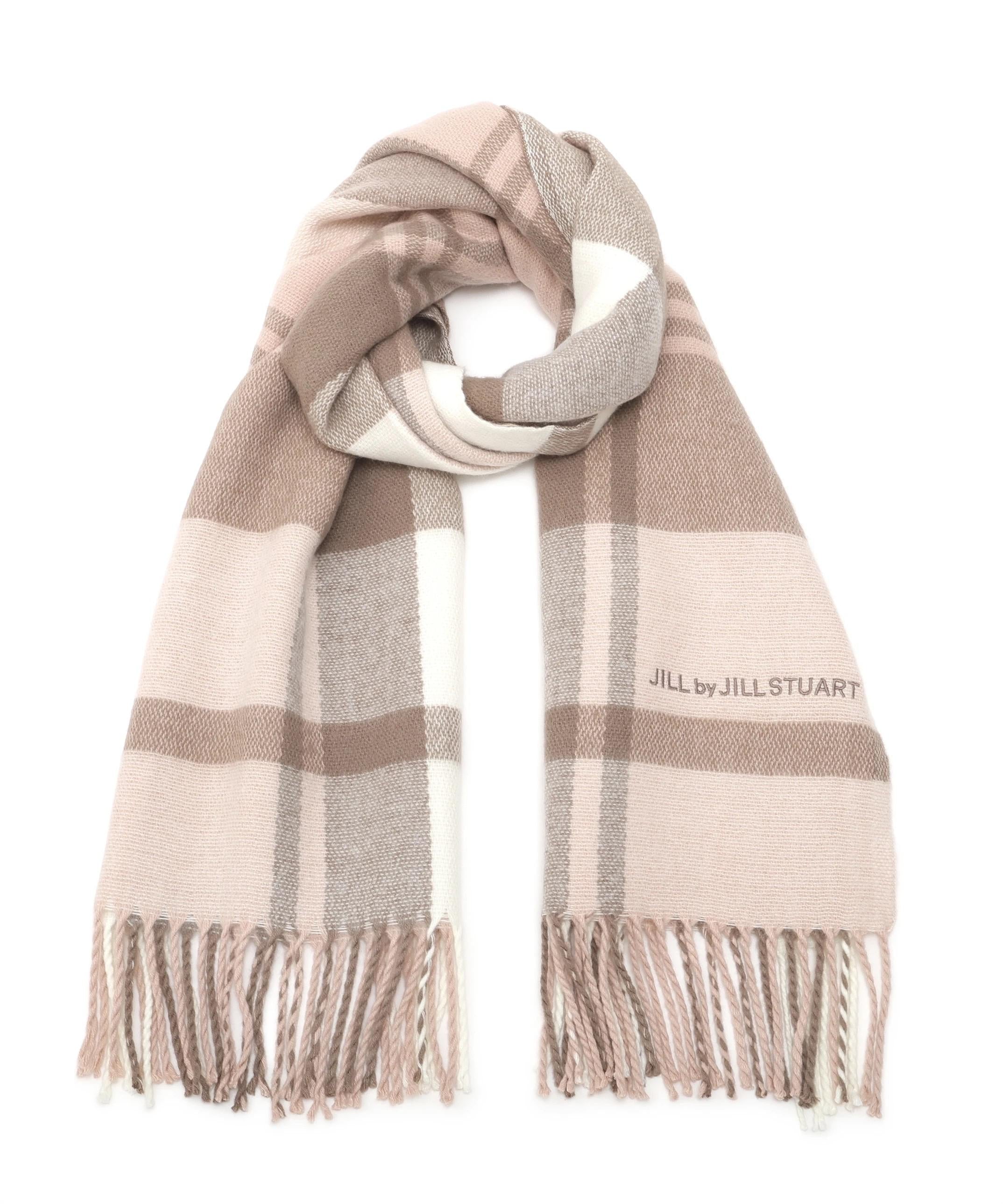 エンブロイダリーロゴチェックストール モカ