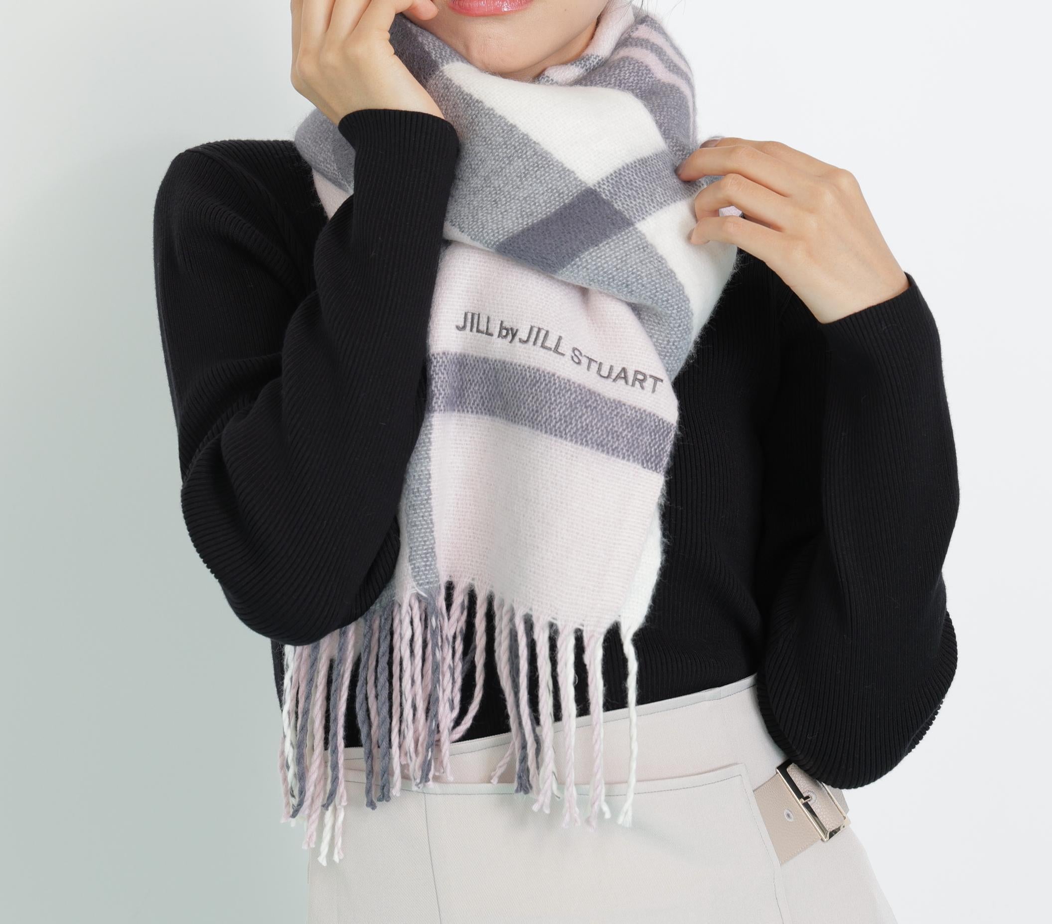 エンブロイダリーロゴチェックストール ピンク