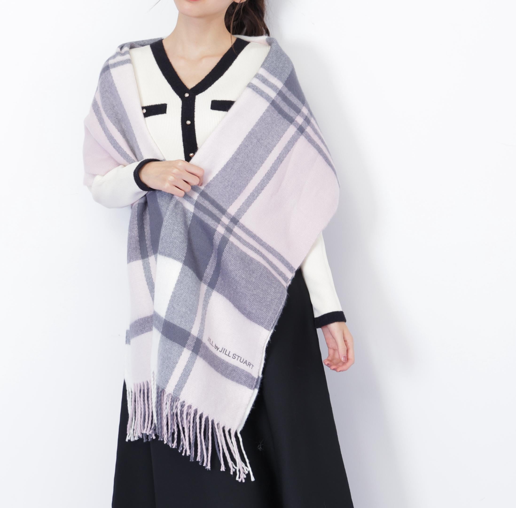 エンブロイダリーロゴチェックストール ピンク