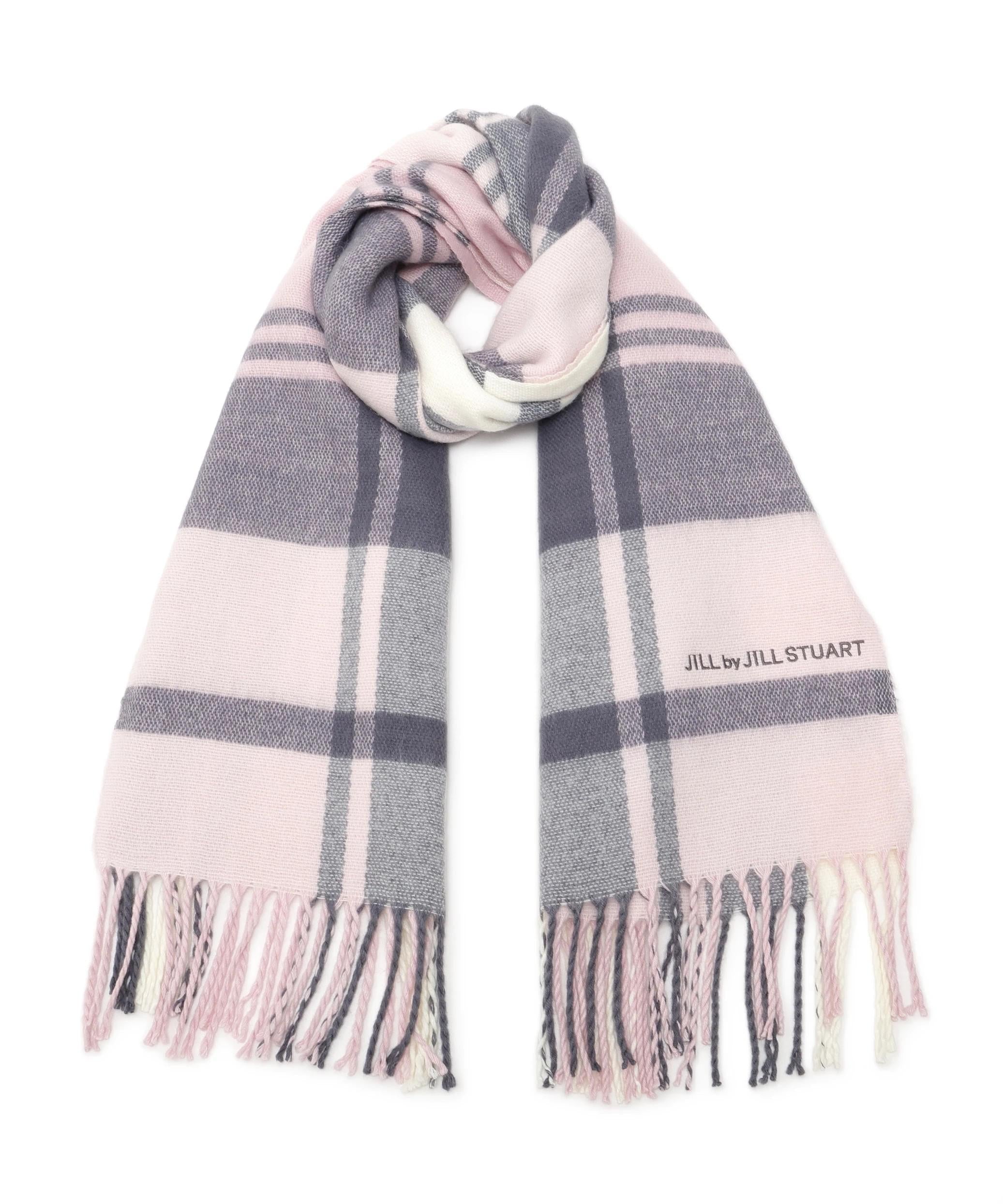 エンブロイダリーロゴチェックストール ピンク