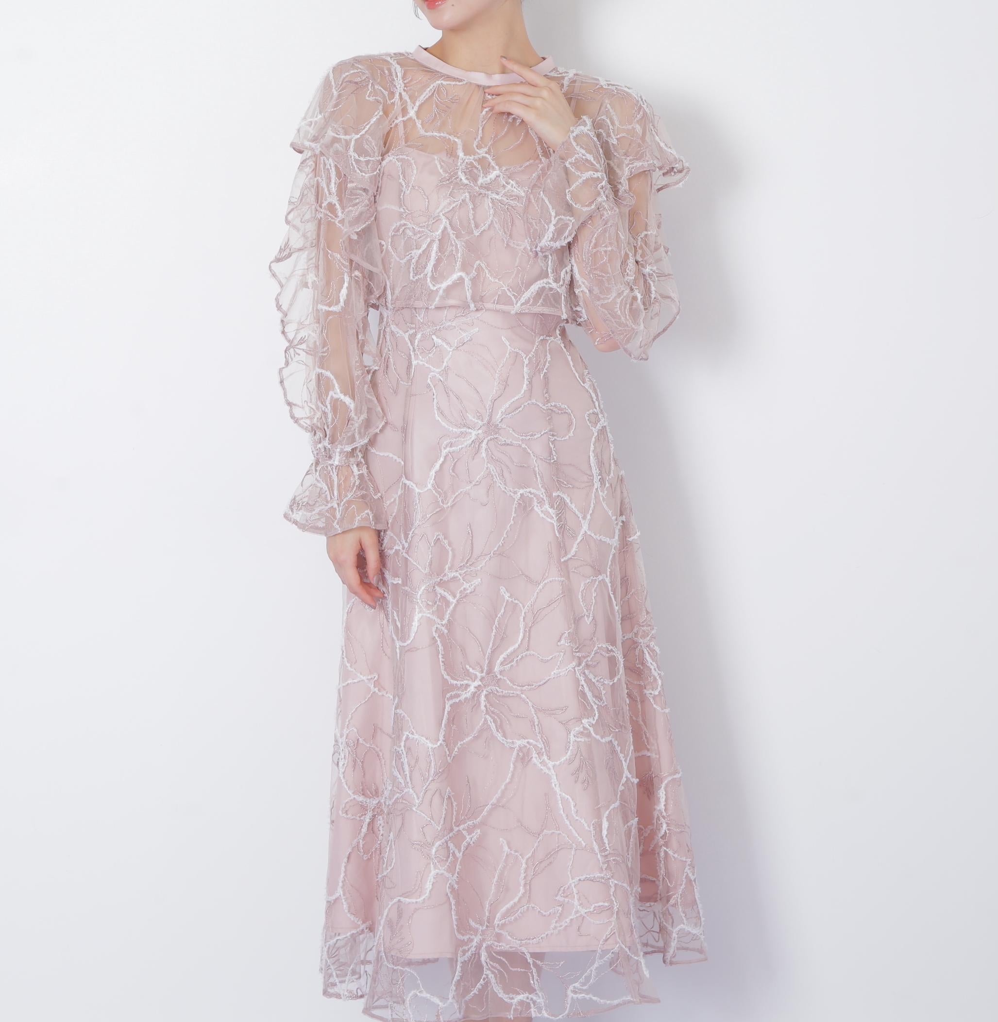 フェザーレース2ピースワンピース ピンク