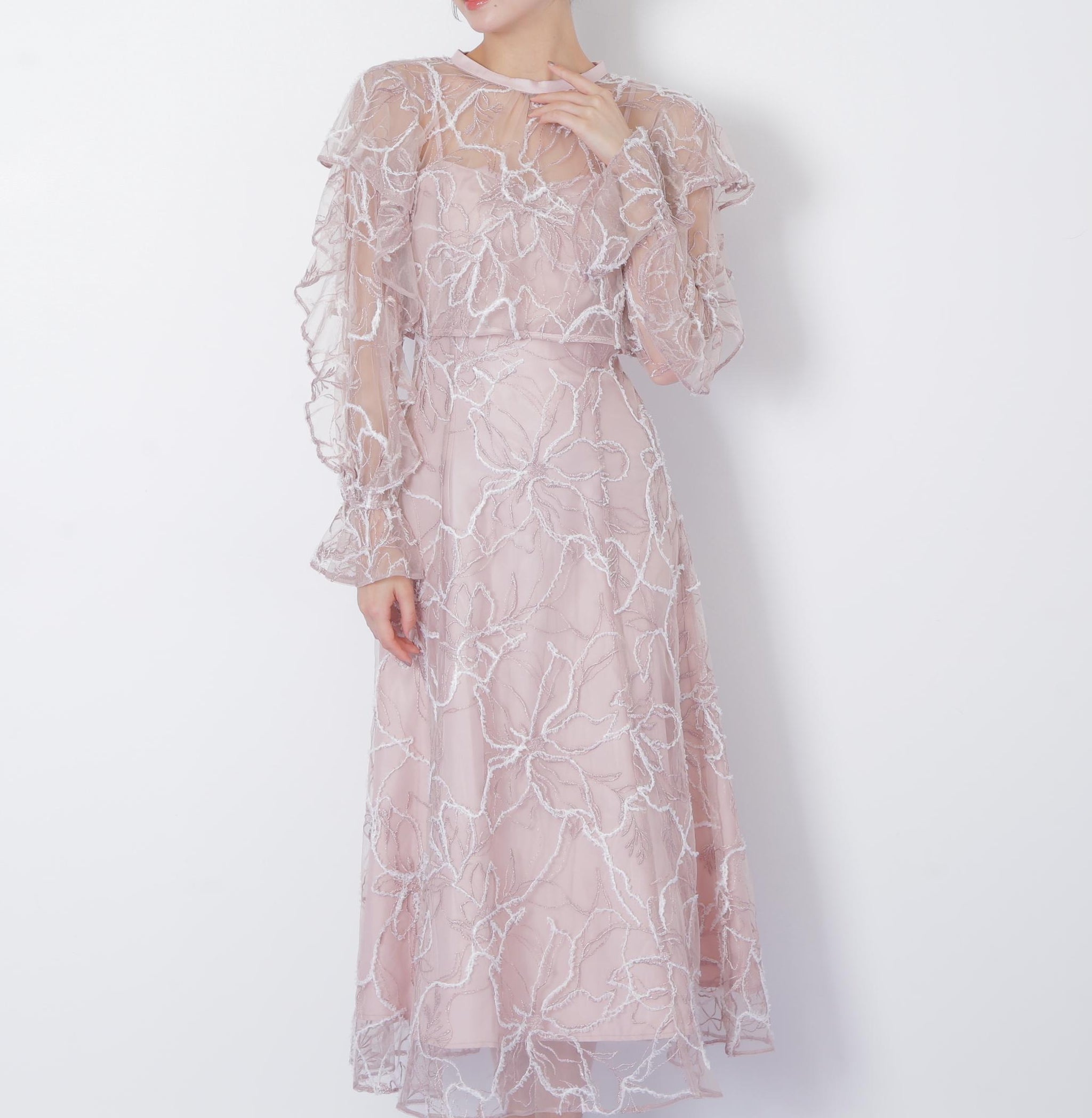 フェザーレース2ピースワンピース ピンク