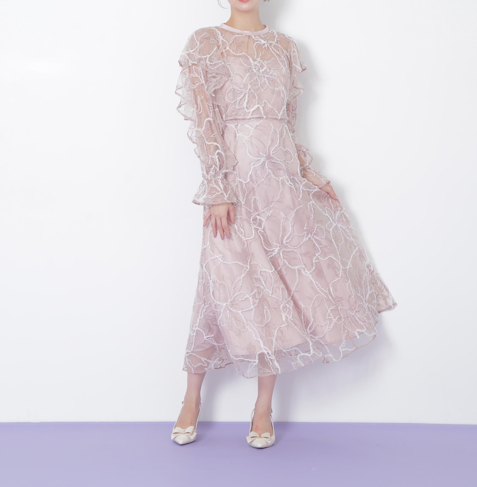 フェザーレース2ピースワンピース ピンク