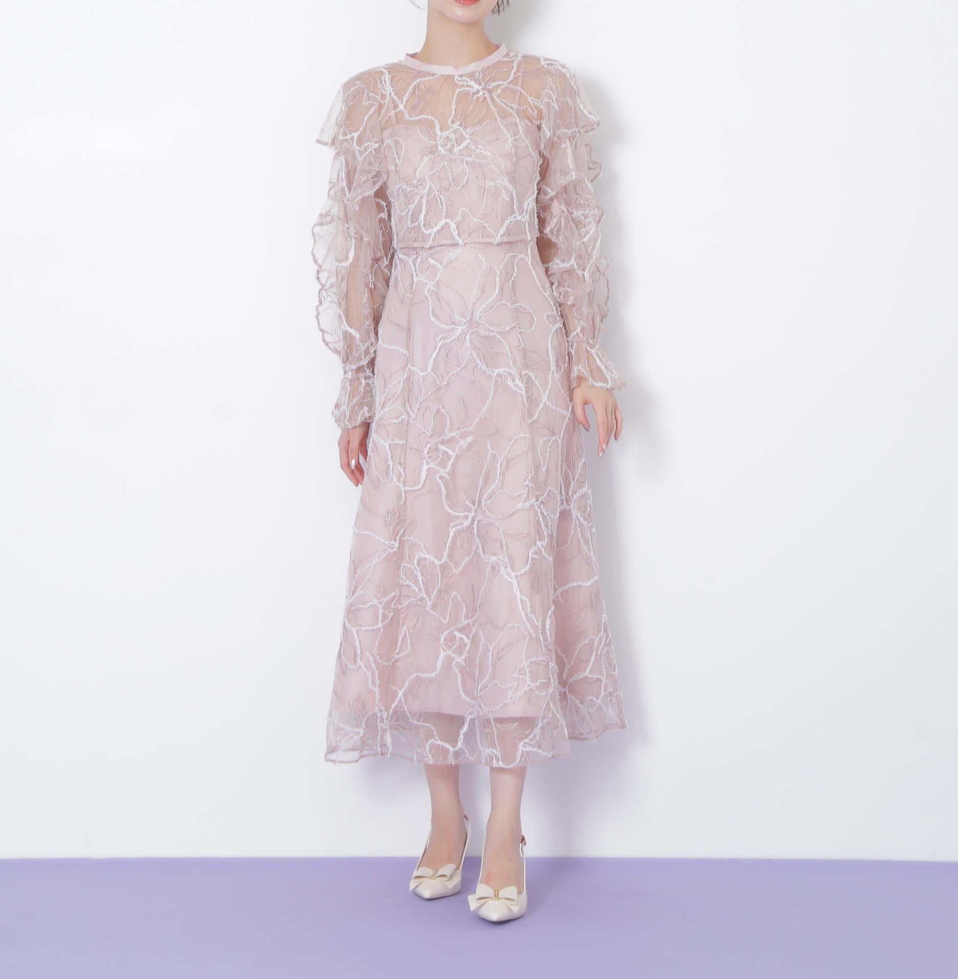 フェザーレース2ピースワンピース ピンク