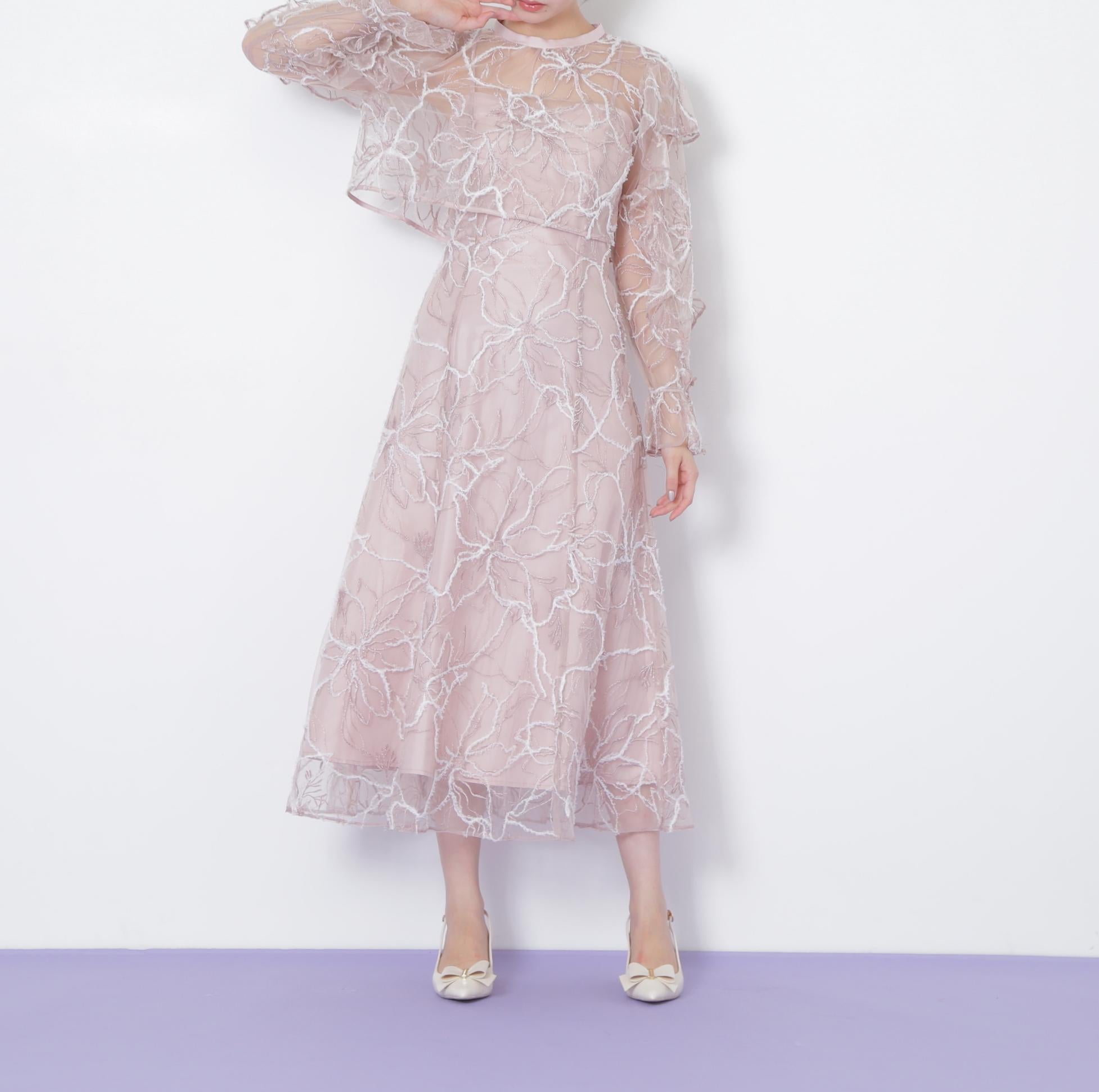 フェザーレース2ピースワンピース ピンク