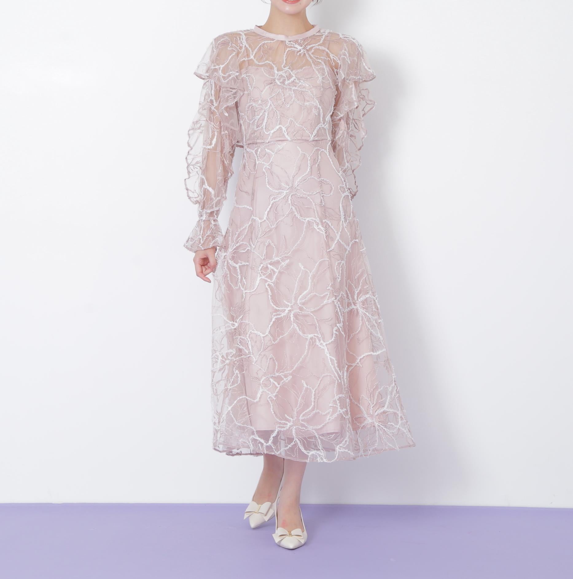 フェザーレース2ピースワンピース ピンク