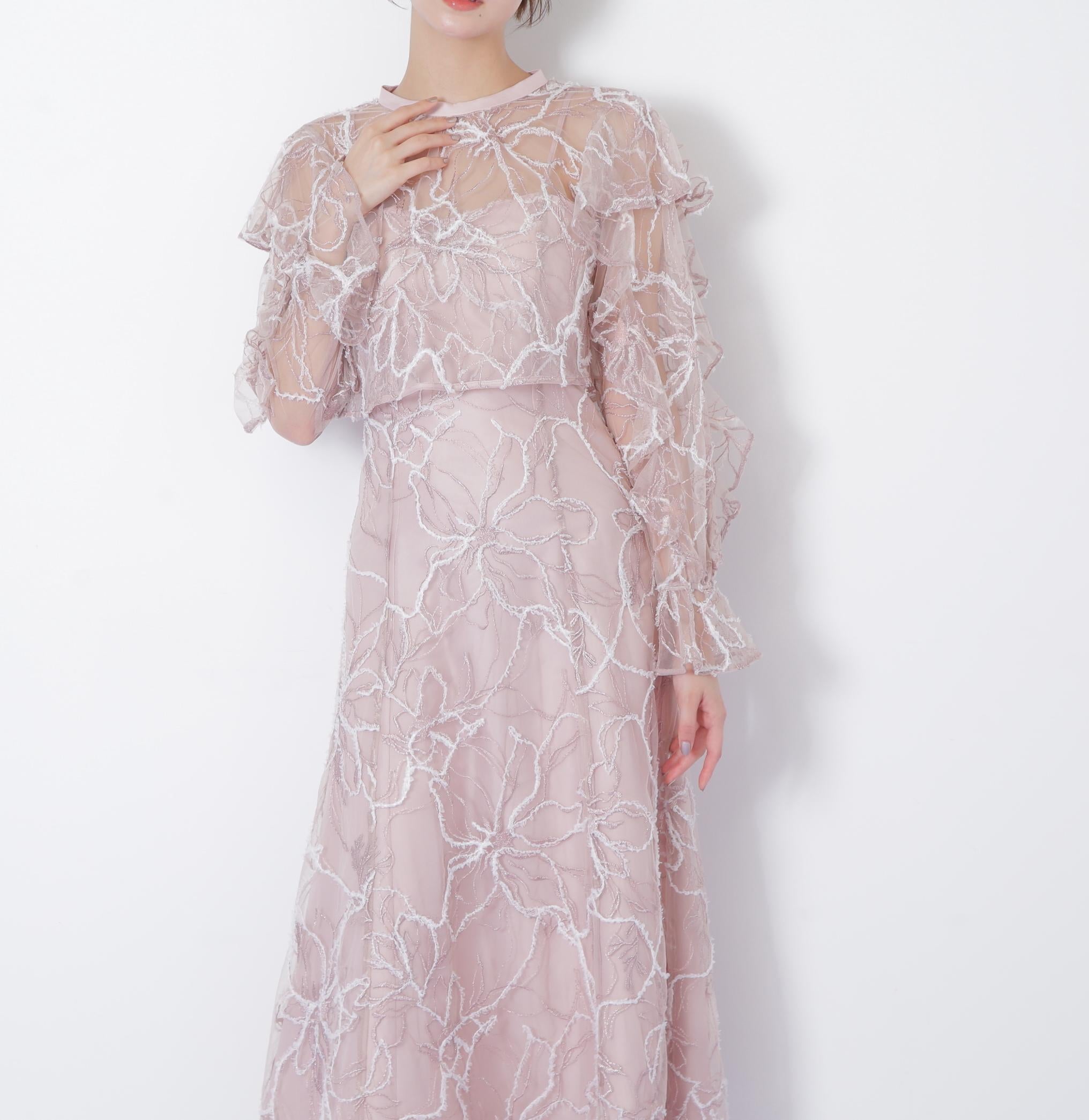 フェザーレース2ピースワンピース ピンク