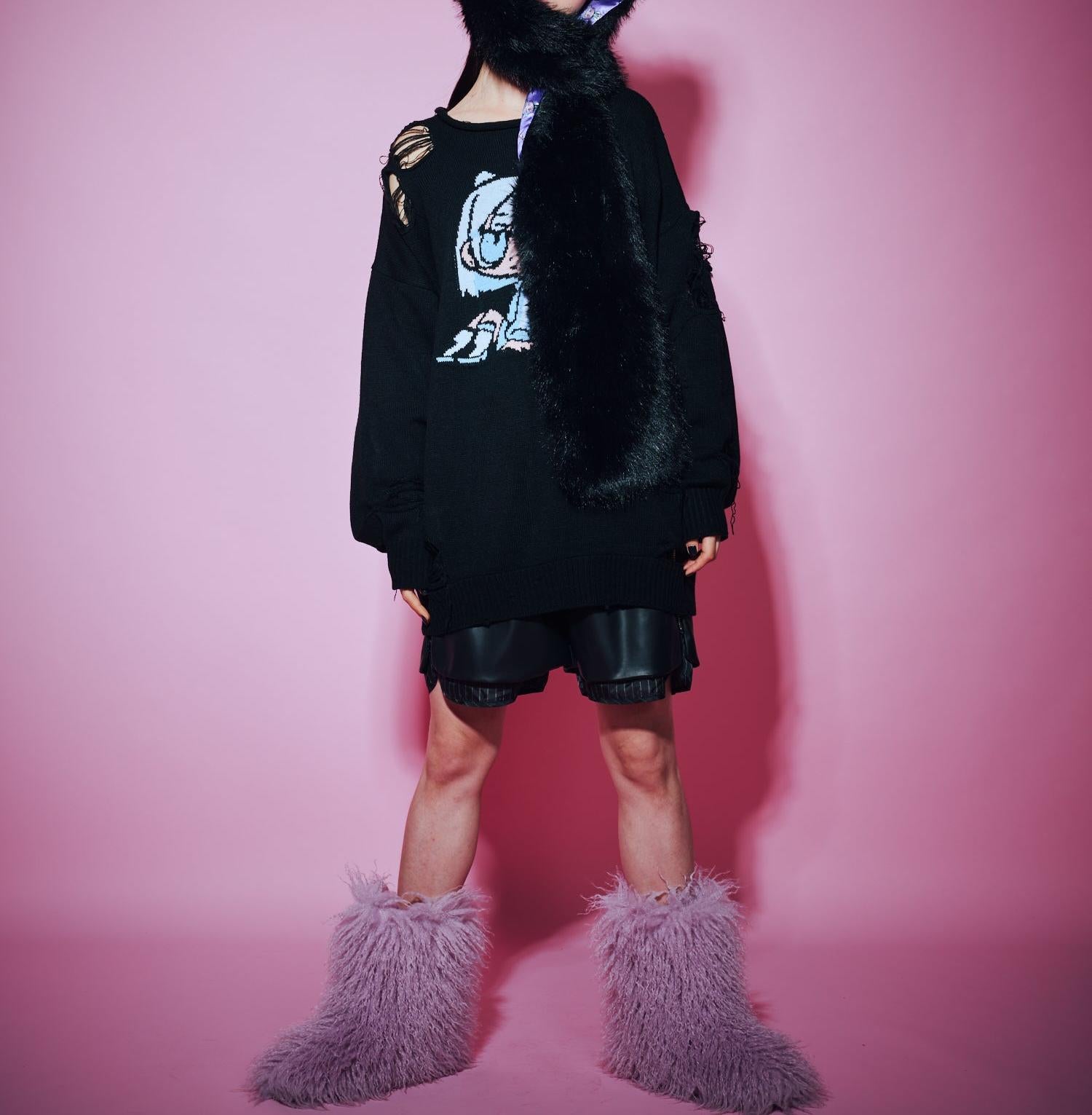 ANNA SUI NYC/アナ スイ エヌワイシー/『×寺田てら』TE>Aキャットファーマフラー ブラック