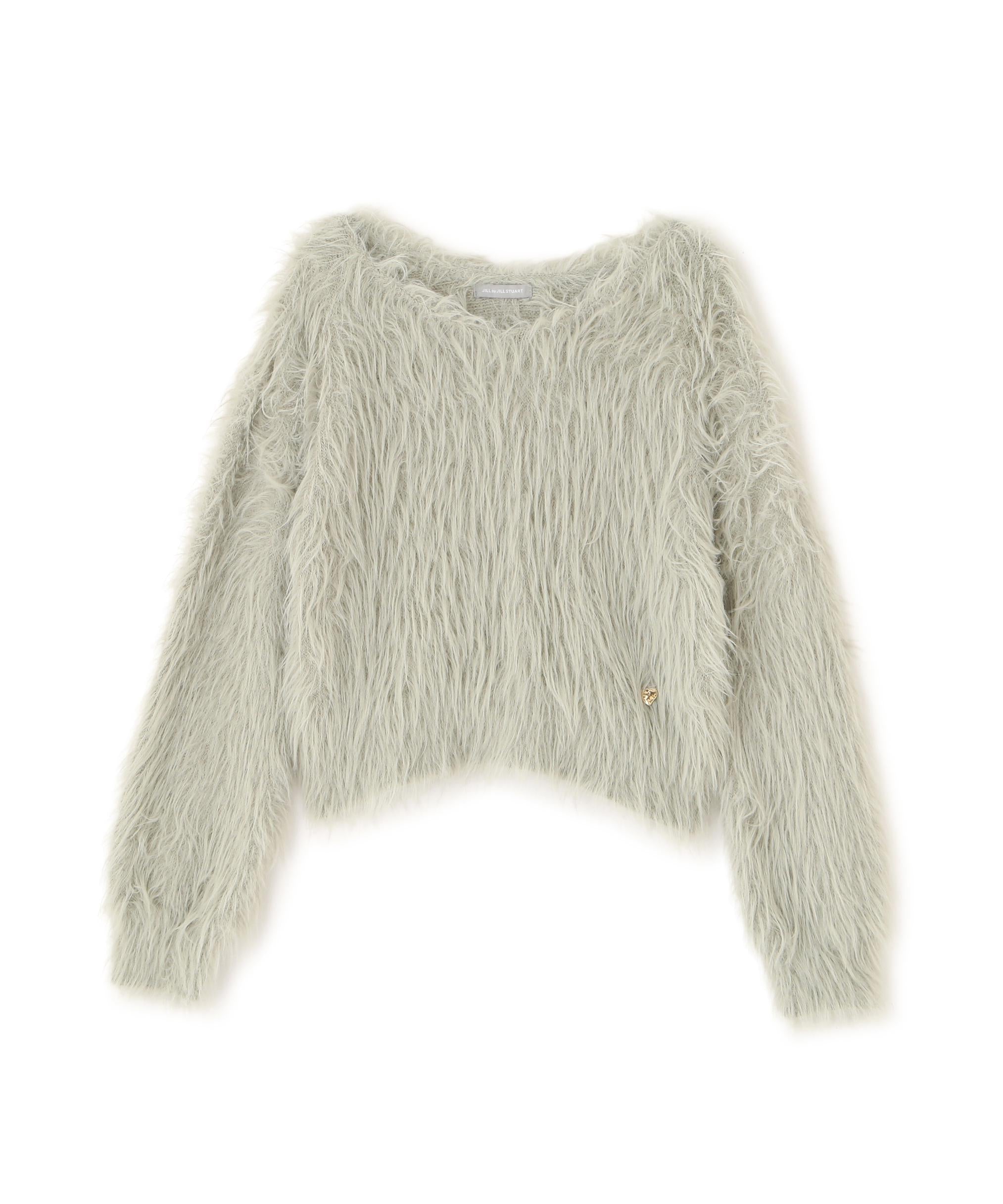 起毛ロングシャギーニット ミントグレー