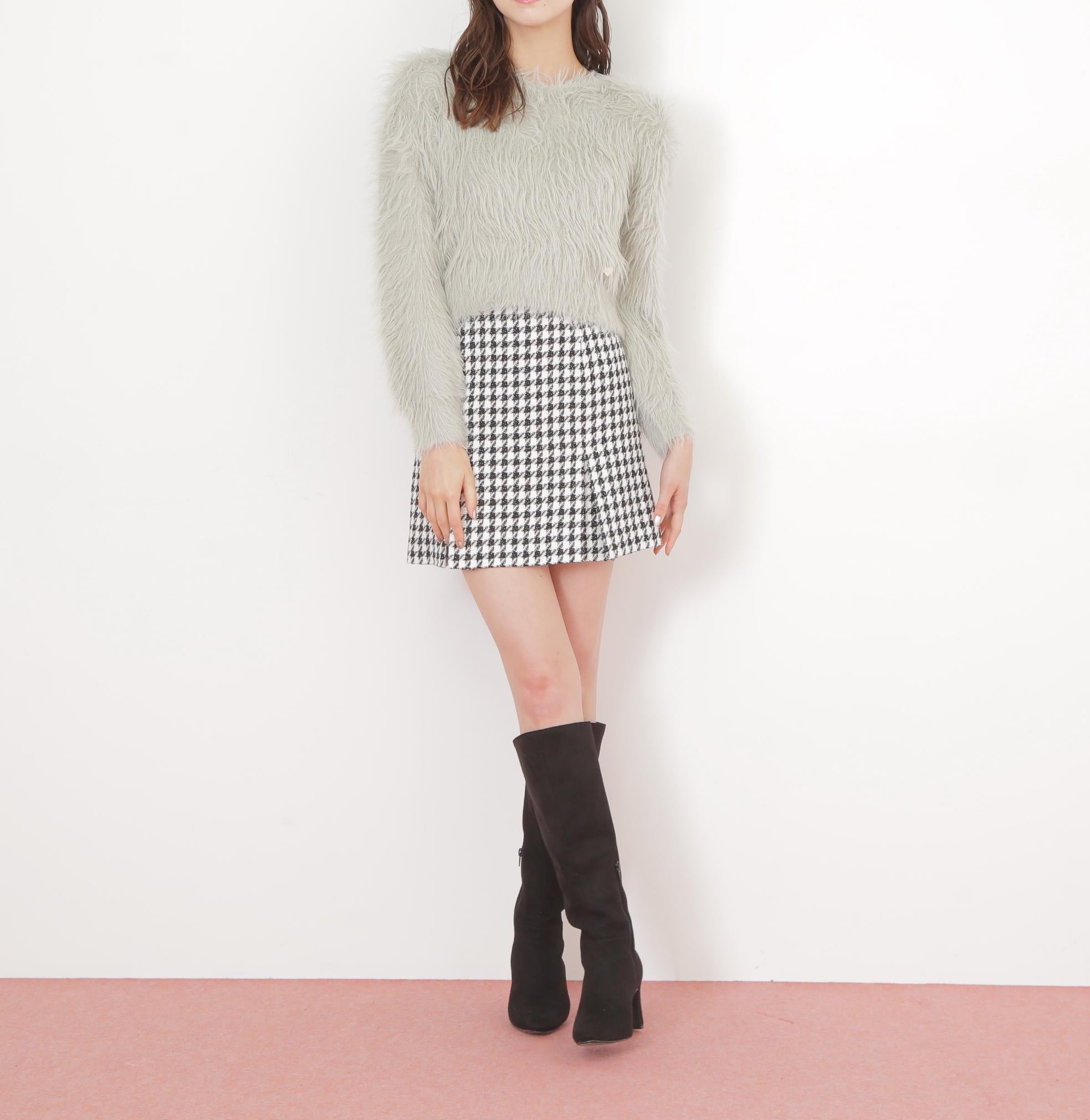 起毛ロングシャギーニット ミントグレー