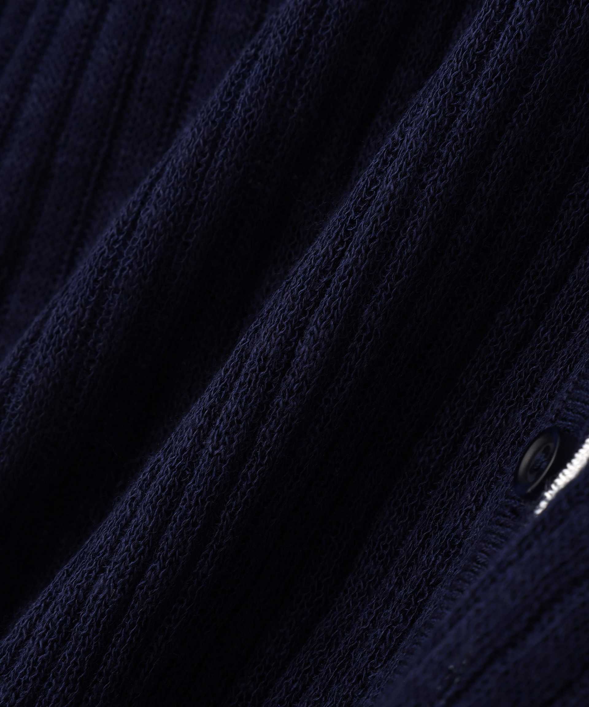 配色ラインスカラップシアーリブカーディガン ネイビー