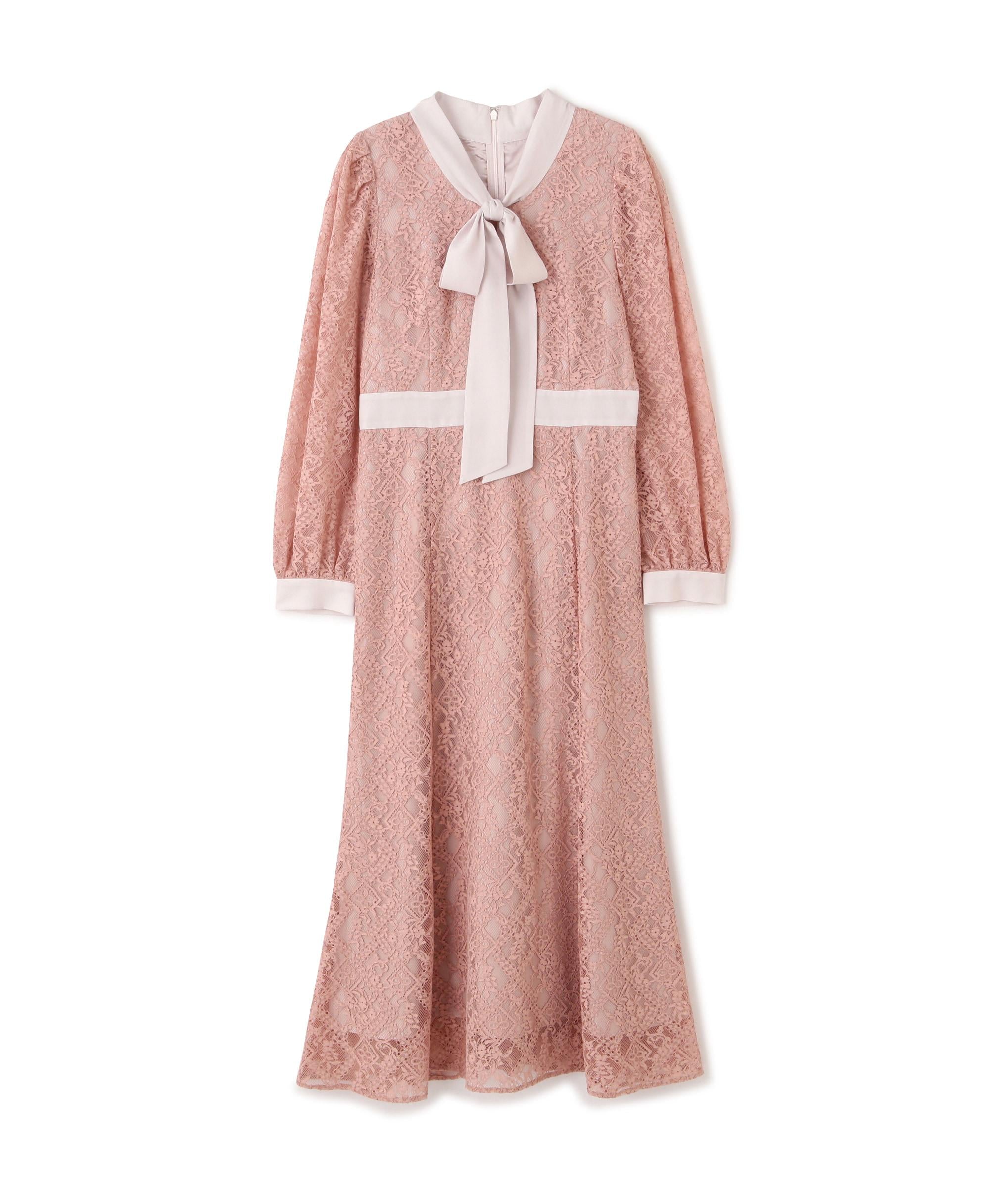ボウタイレースワンピース ピンク