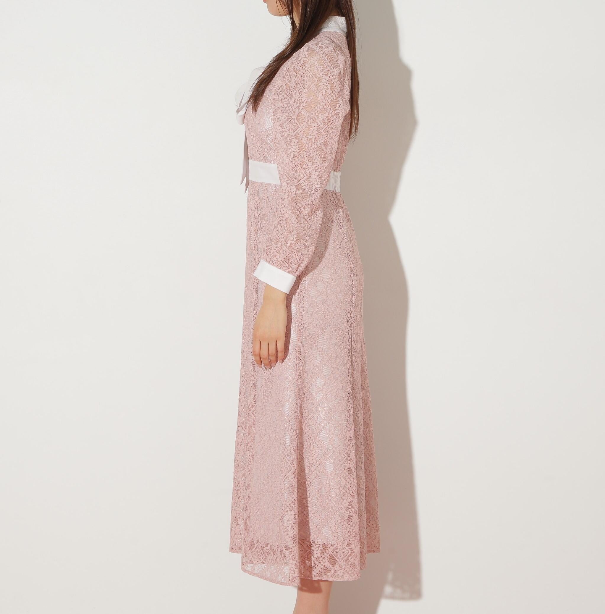 ボウタイレースワンピース ピンク