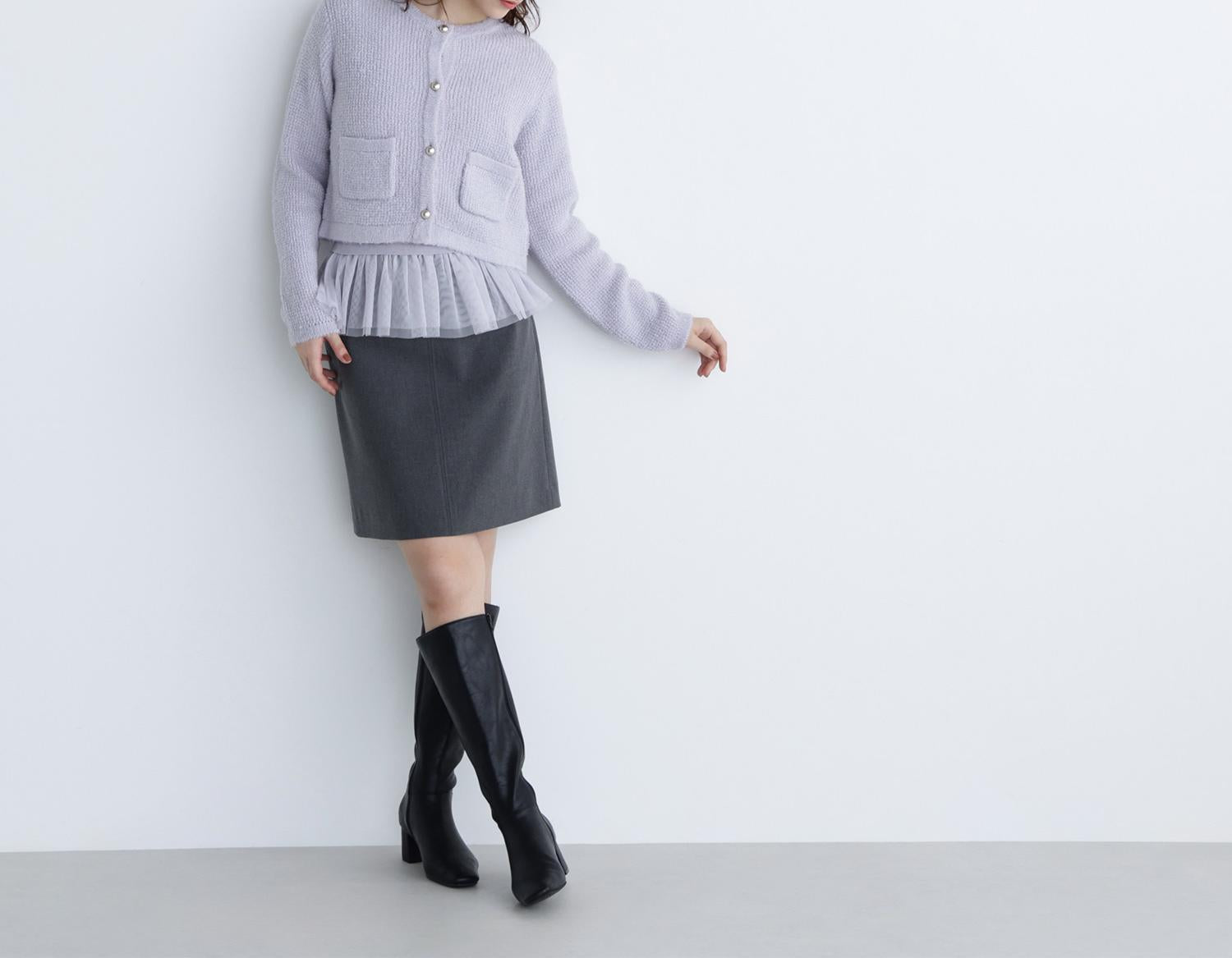 チュールペプラムニットアンサンブル ラベンダー