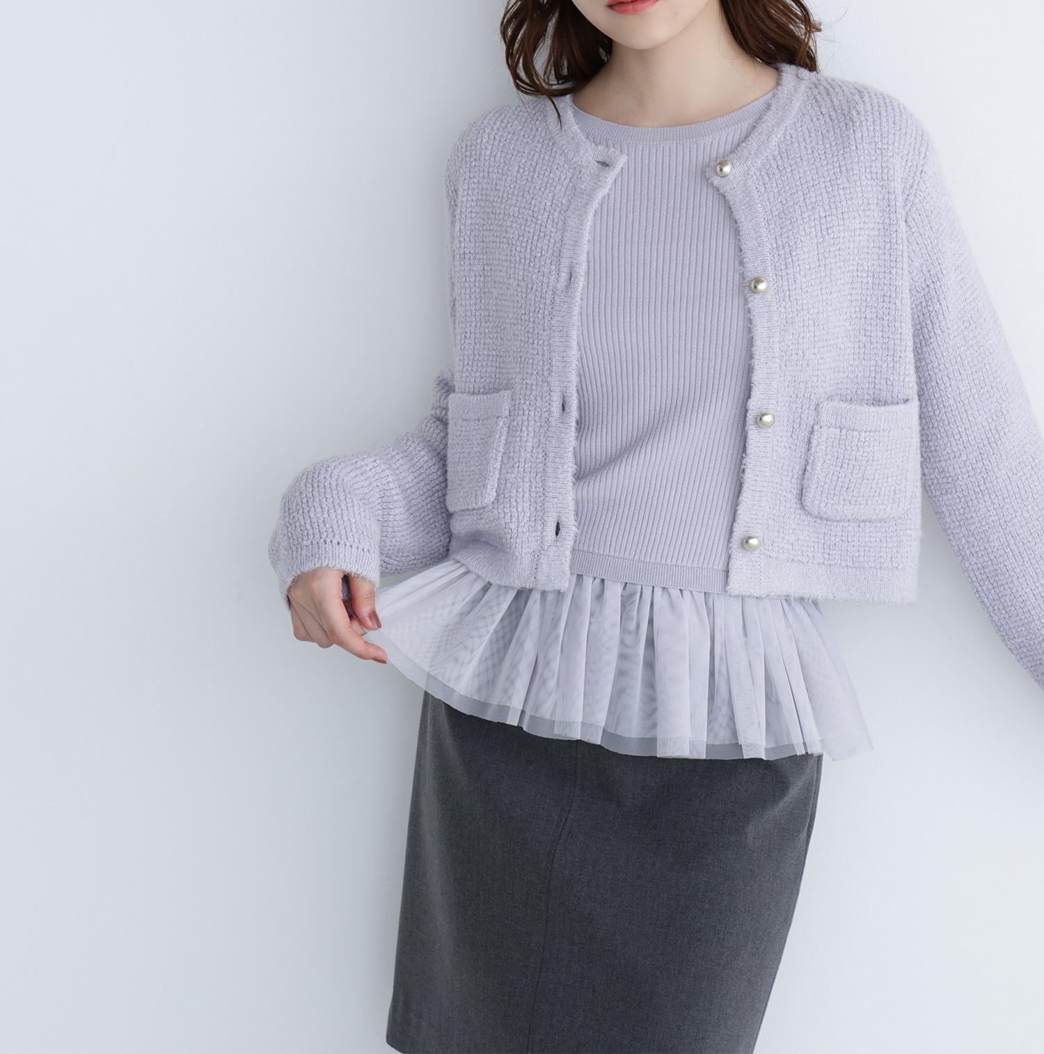 チュールペプラムニットアンサンブル ラベンダー