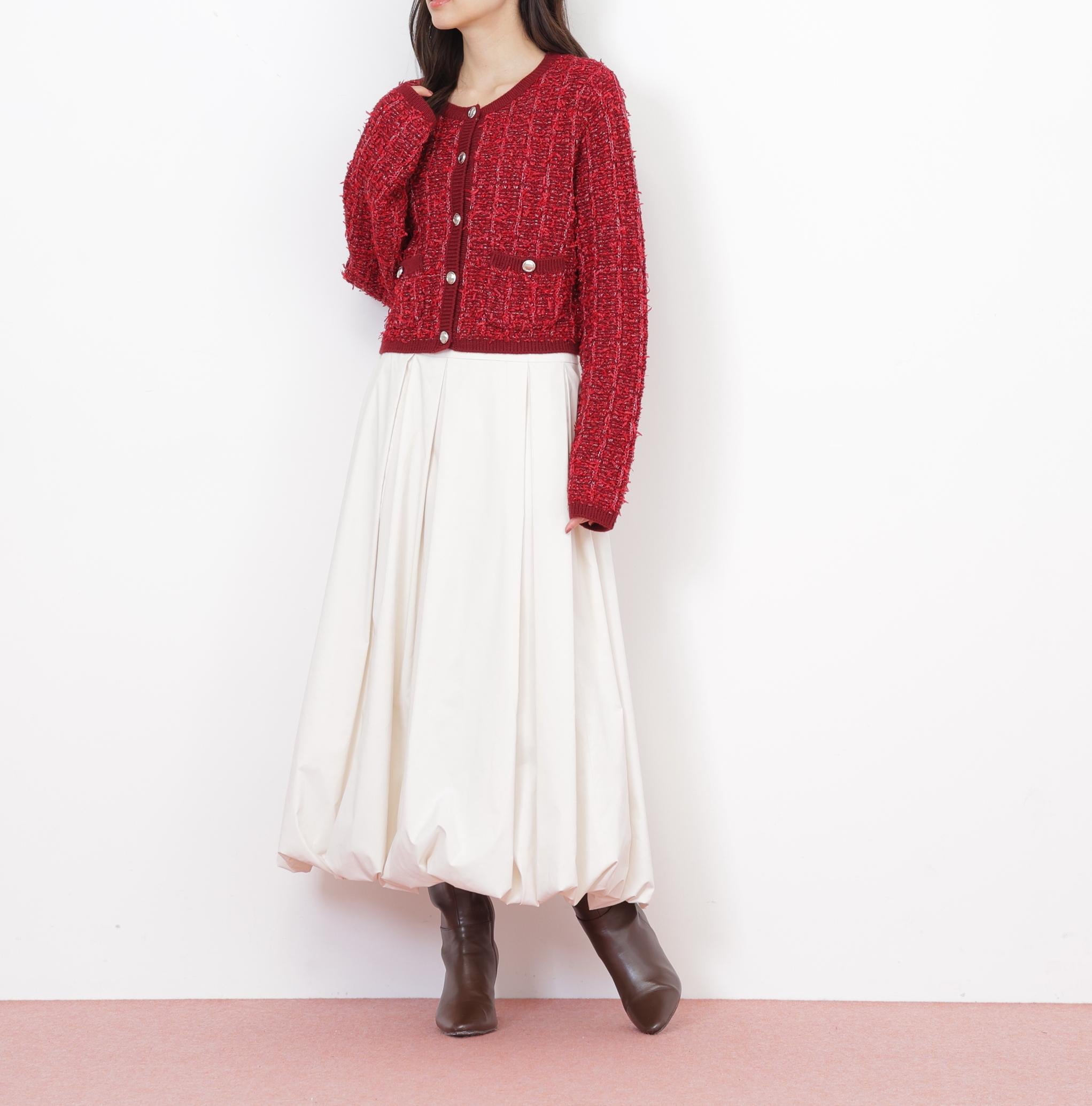ラメツイードニットカーディガン レッド