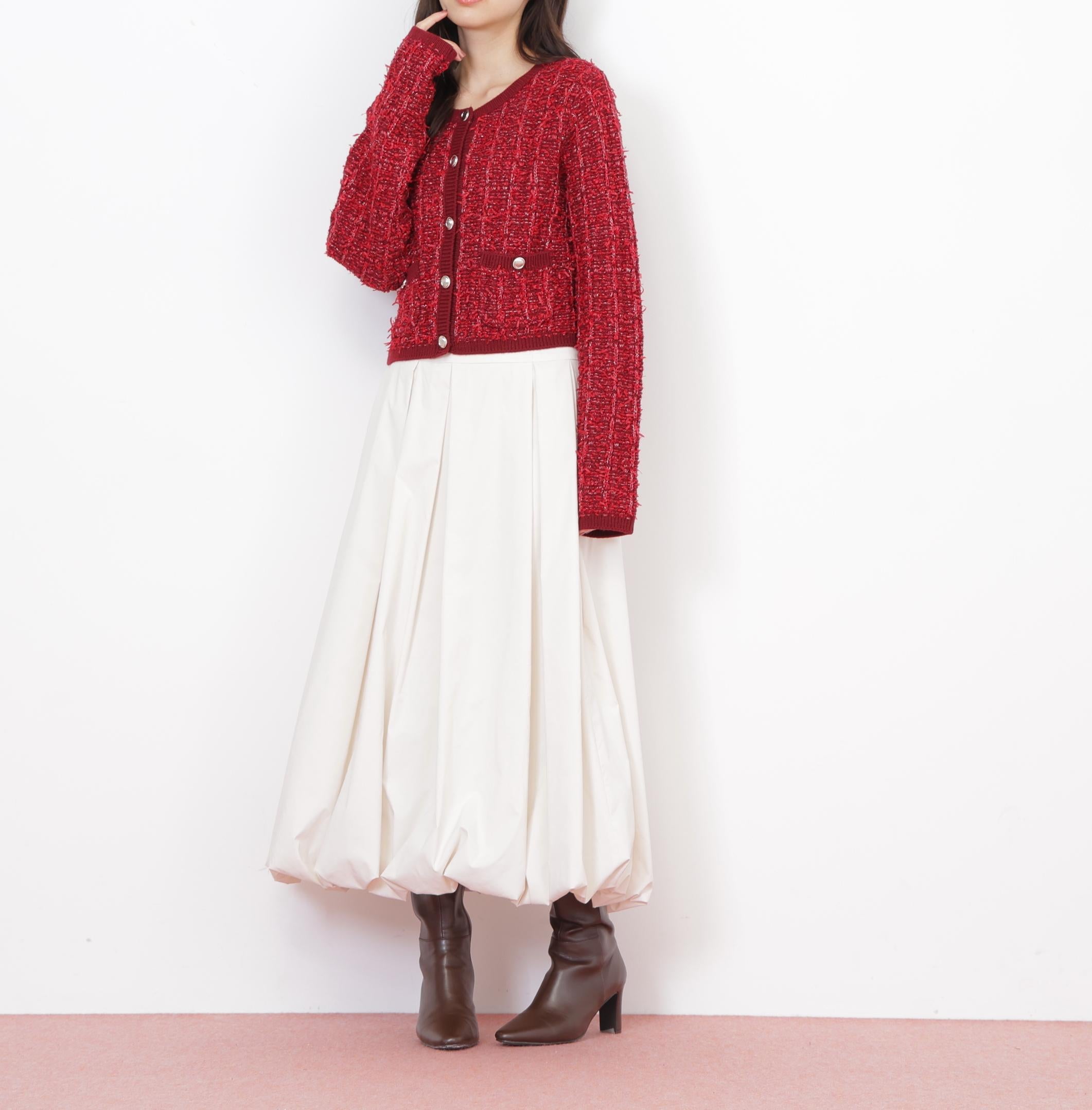 ラメツイードニットカーディガン レッド