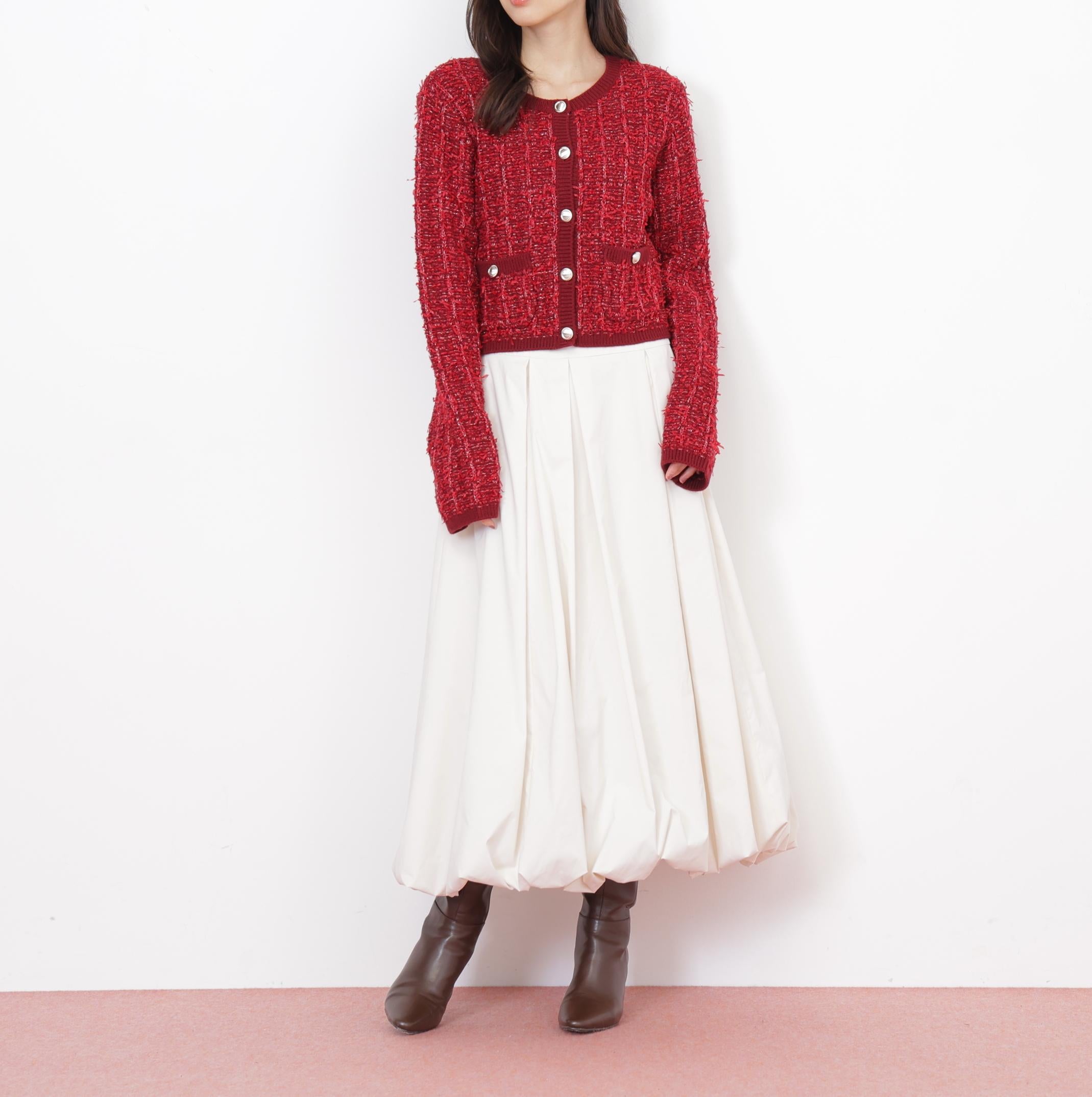 ラメツイードニットカーディガン レッド