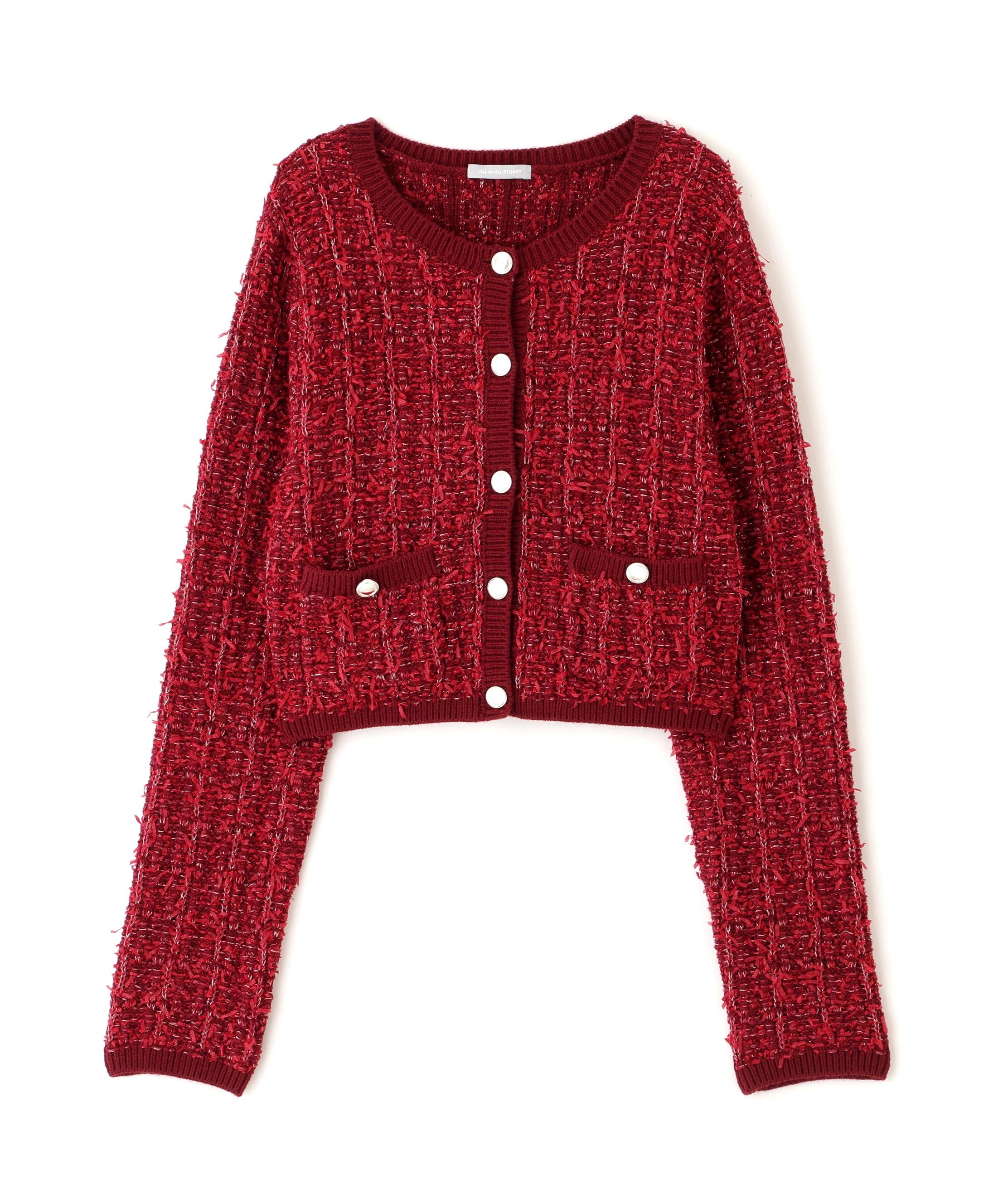 ラメツイードニットカーディガン レッド